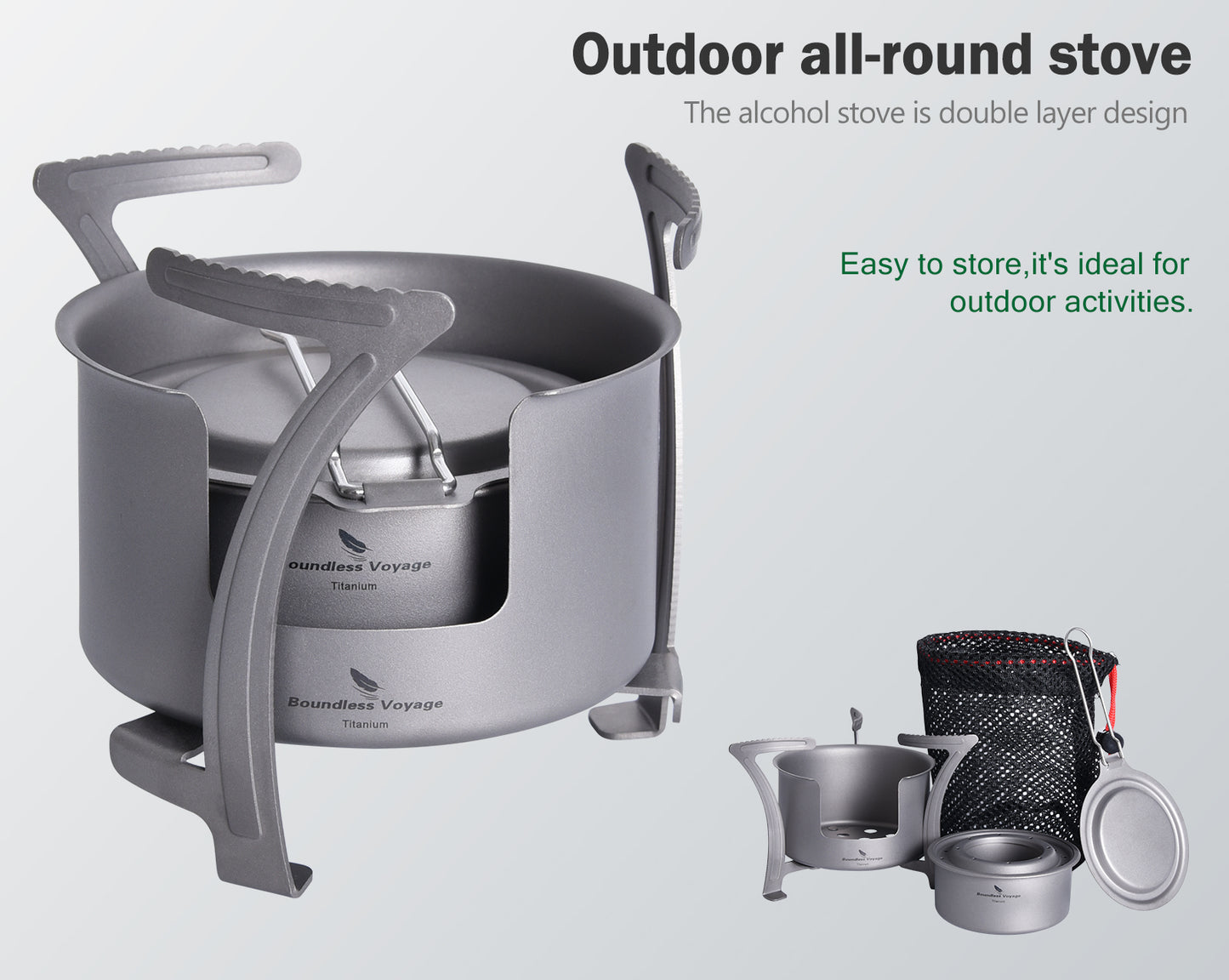 Boundless Voyage Camping Titanium Alcohol Spirit Stove with Pot Stand Outdoor Hiking Backpacking Mini Wood Furnace Burner Ti2013C