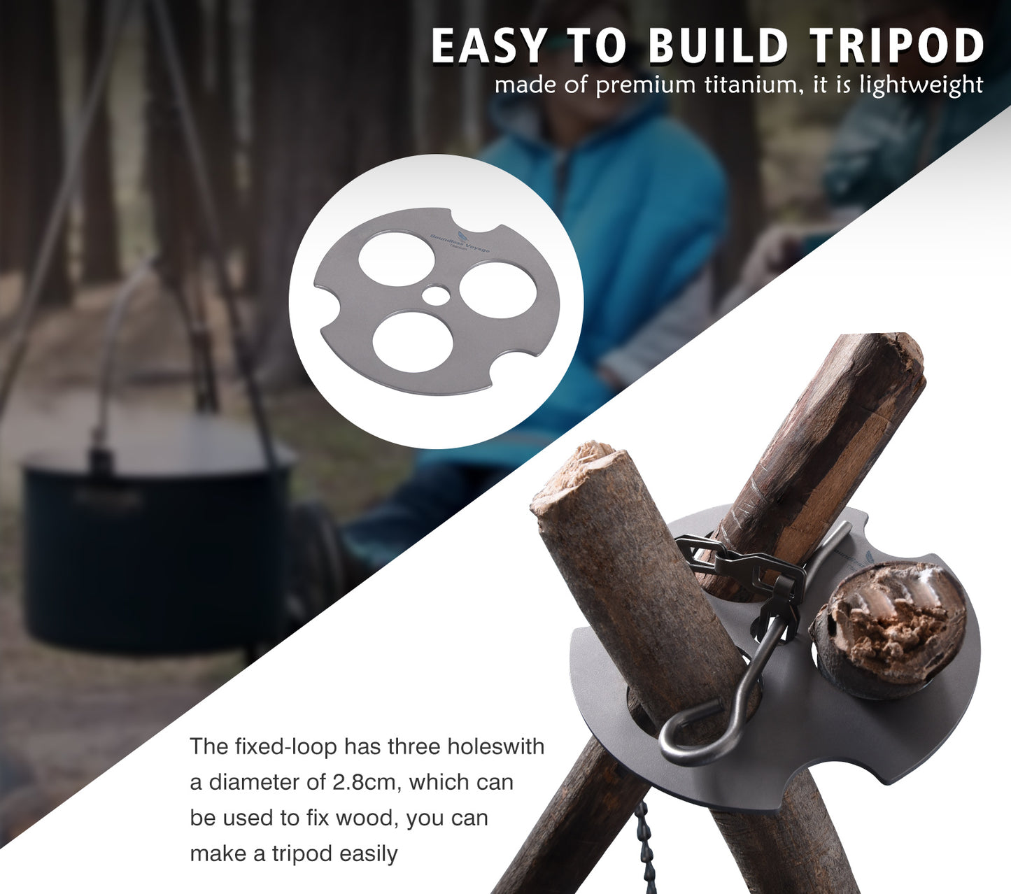 Boundless Voyage Titanium Hanging Chain with Hooks & Fixed-Loop, Multi-Purpose Hanging Accessory for Pot Cup Grill, Bird Feeders, Hanging Basket, Outdoor Camping & Indoor Garden Ti9012O