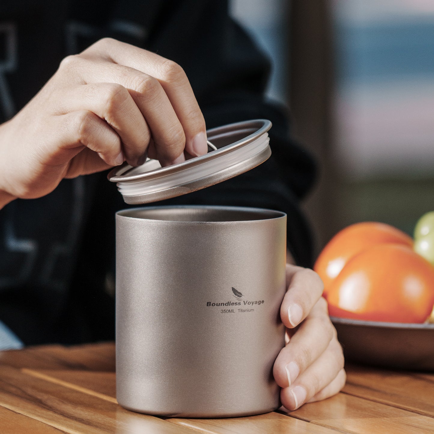 Boundless Voyage 350ml Pure Titanium Double Walled Cup with Lid | Ultralight Anti-Scald Insulated Coffee Mug for Outdoor Camping Hiking Home Office Use Ti3022D