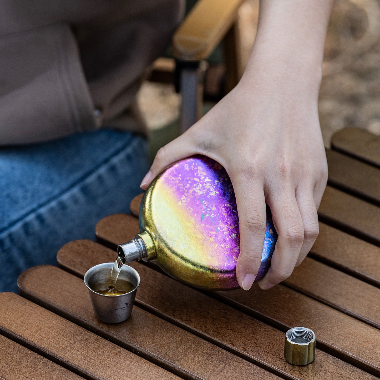 Boundless Voyage Titanium Crystallized Flask 180ml Portable Round Wine Bottle With Titanium Crystallized Funnel Whiskey Alcohol Drink ware Accessories Ti3264D