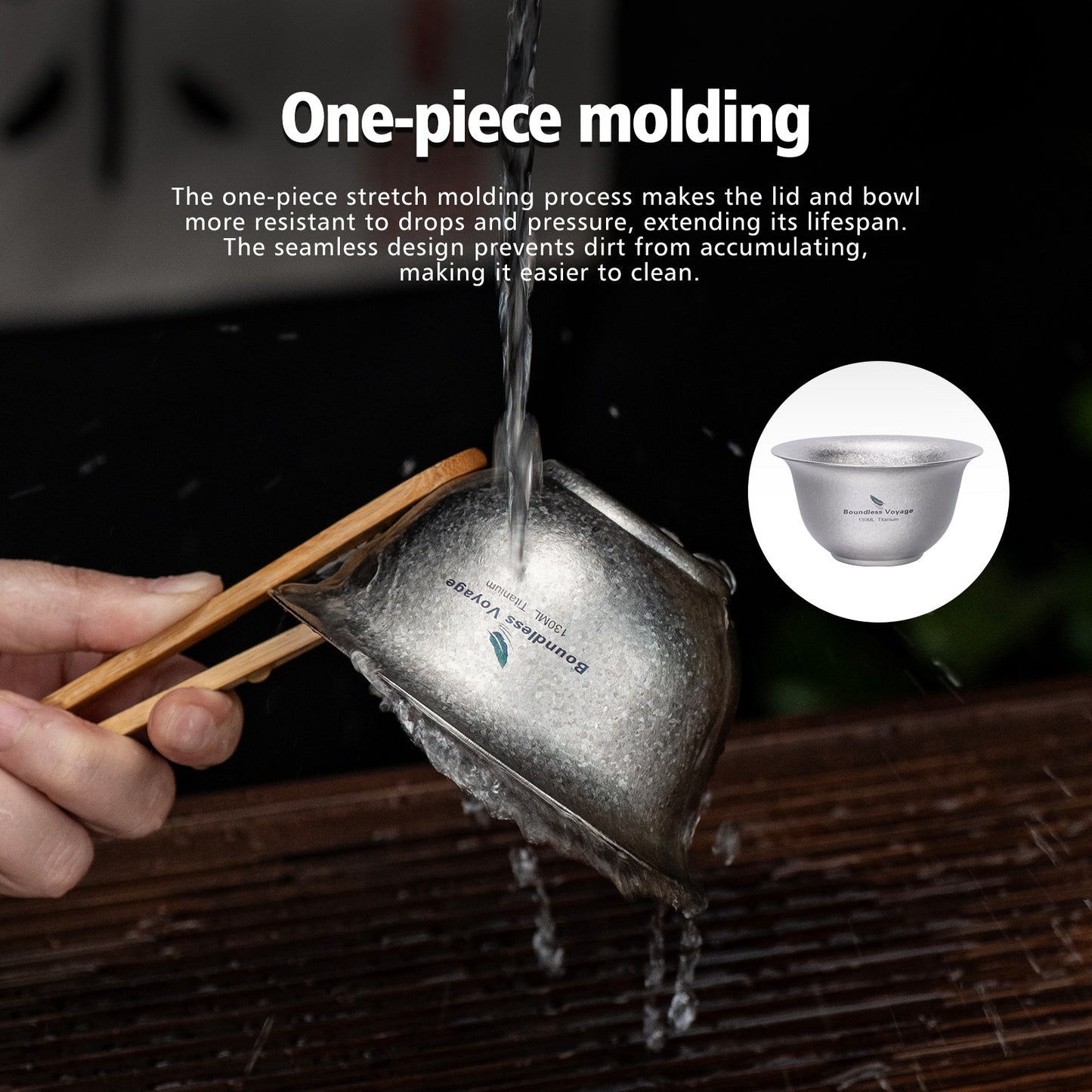 Boundless Voyage 130ml High-Temp Crystalline Finish Double Wall Titanium Gaiwan, Ultralight Three-Talent Kung Fu Tea Bowl, Anti-Scald Tea Set for Home Tea Ceremony & Camping Ti3144D