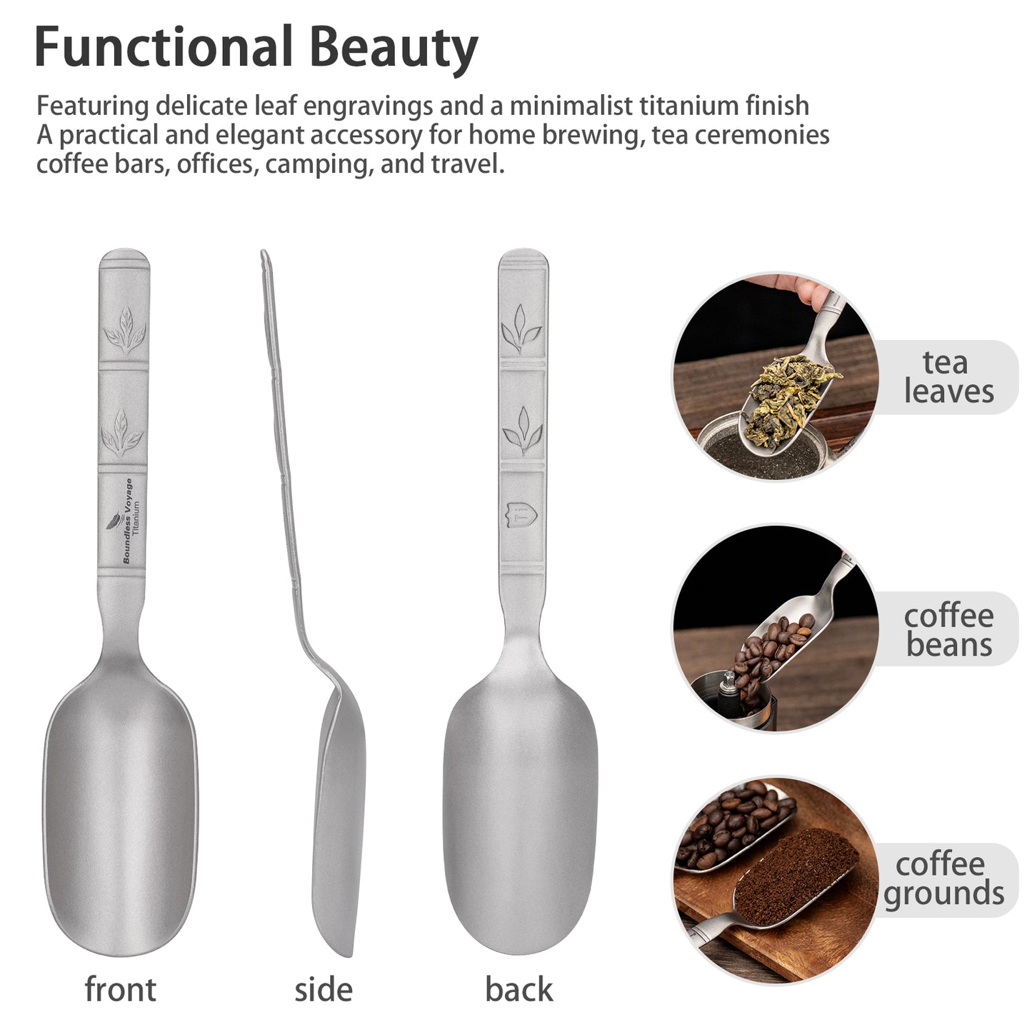Boundless Voyage Titanium Tea Scoop, Lightweight Coffee Scoop for Camping Travel Home Outdoor Tableware with Carry Bag , Dishwasher Safe Ti1135T