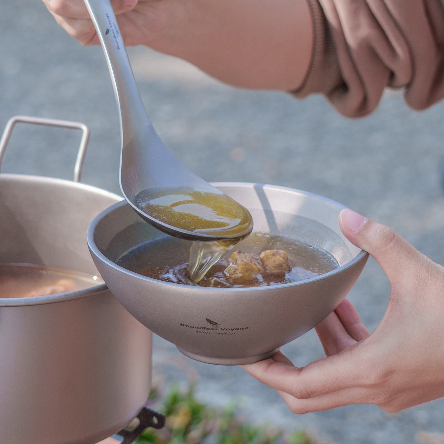 Boundless Voyage Titanium Double-Wall Bowl Set, 220ml & 450ml Nestable Anti-Scald for Family Camping Ti1085T Ti1086T