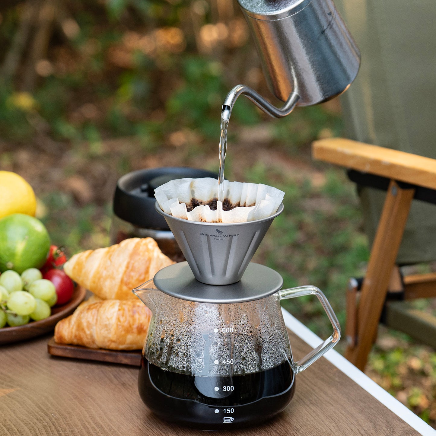 Boundless Voyage Titanium Pour Over Coffee Dripper | Reusable Cone Coffee Strainer Filter, 1-2 Cup Single Serve Coffee Brewer for Travel Camping Home Ti6005P