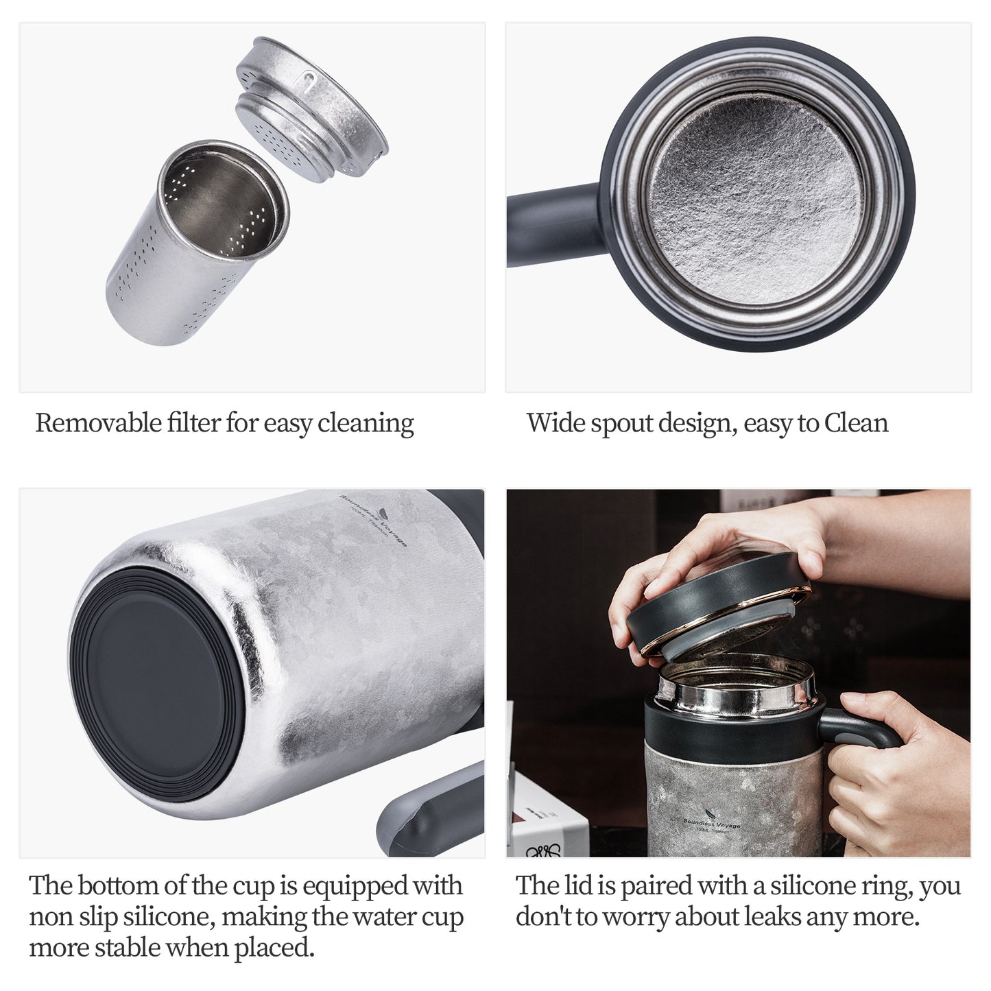 Boundless Voyage 700ml Pure Titanium Double Wall Insulated Cup with Lid & Coffee Filter, Portable Reusable Travel Mug, Keeps Hot & Cold Drinks Ti3237D