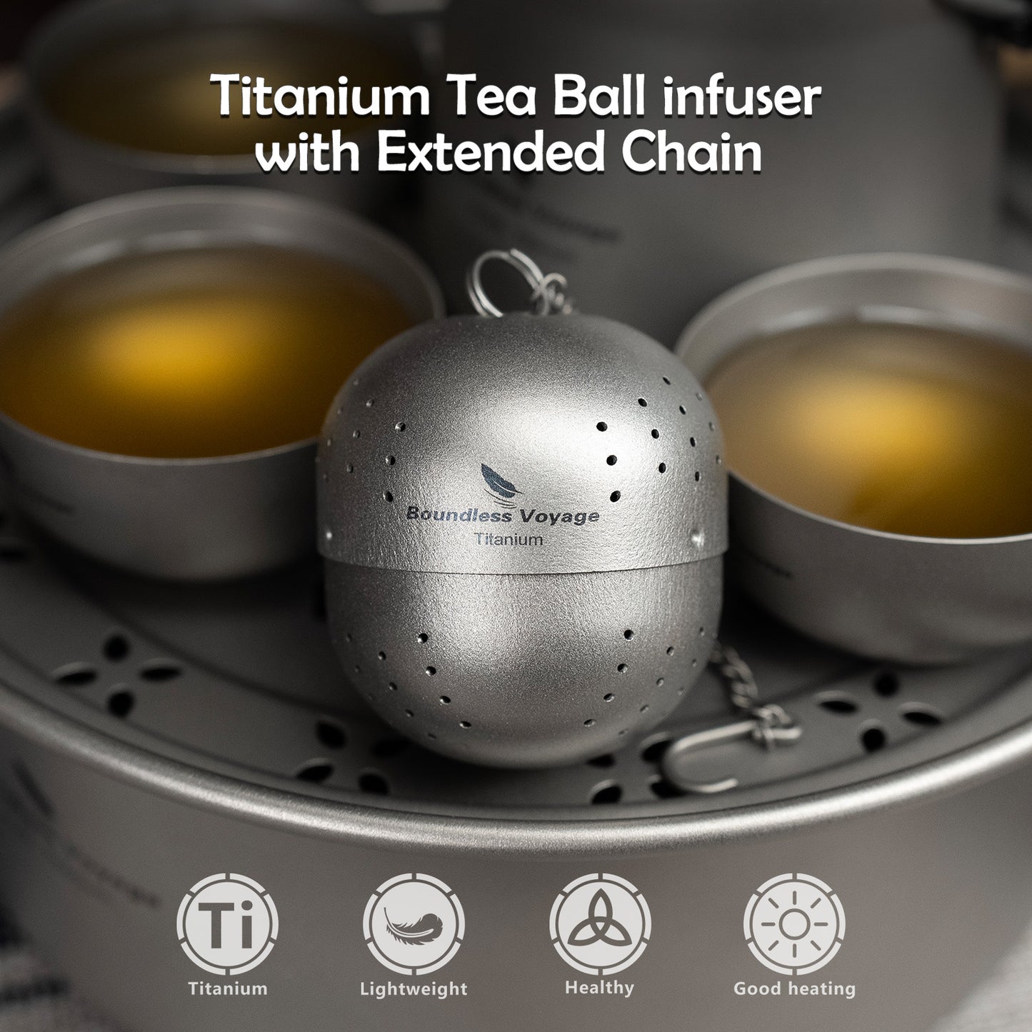 Boundless Voyage Titanium Tea Ball infuser for Loose Tea Spices with Extended Chain Lightweight Tea Bag Filter Mesh Tea Strainer Mug Teapot Home Kitchen Tools Teaware Ti3207D
