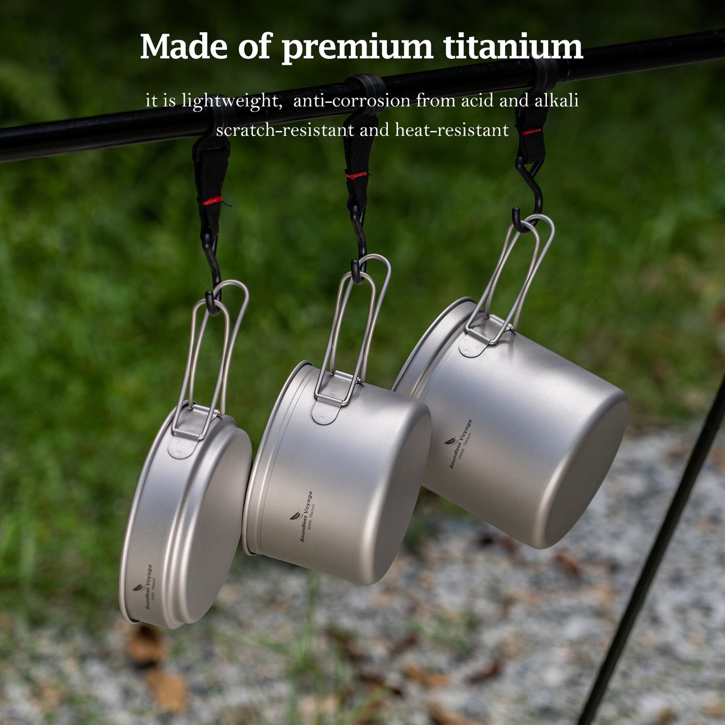 Boundless Voyage Titanium Camping Pots & Pans Set Foldable Handle, 500ml 900ml 1080ml Ultralight Cookware Kit for 1-2 Person Hiking Picnic Ti2034C/Ti2035C/Ti2036C