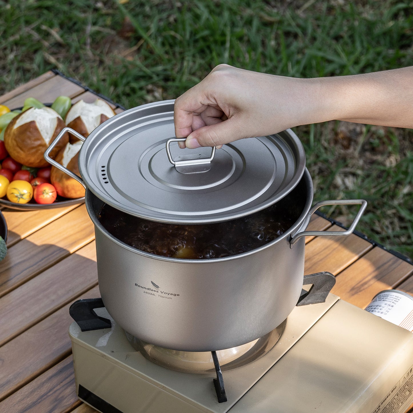 Boundless Voyage Lightweight Titanium Pot Outdoor Portable Cooking Set hiking Backpacking Pot for Hiking Trekking Picnic Fishing Mountaineering