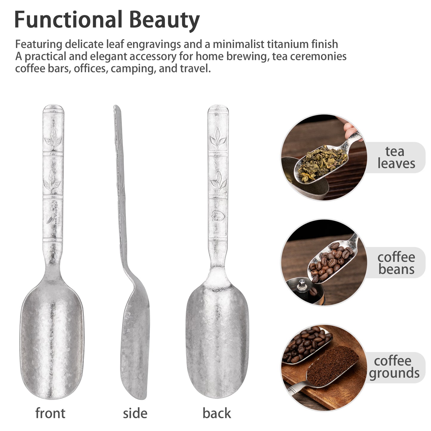 Boundless Voyage Titanium Tea Scoop, Lightweight Coffee Scoop for Camping Travel Home Outdoor Tableware with Carry Bag , Dishwasher Safe Ti1135T