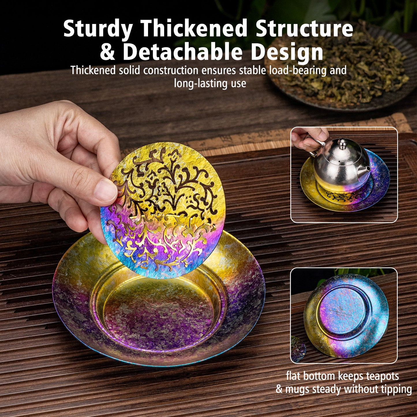 Boundless Voyage Titanium Tea Tray, Hollow Out Detachable Heat Insulation Anti-scald, Multipurpose Water Storage Drain Tray for Kung Fu Tea Home Kitchen Office Camping Ti3201D