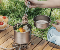 Boundless Voyage Outdoor Titanium Pot with Pan Set with Collapsible Folding Handle for Outdoor Camping Cooking Hiking Backpacking Portable Cookware Ti2037C-Ti2039C
