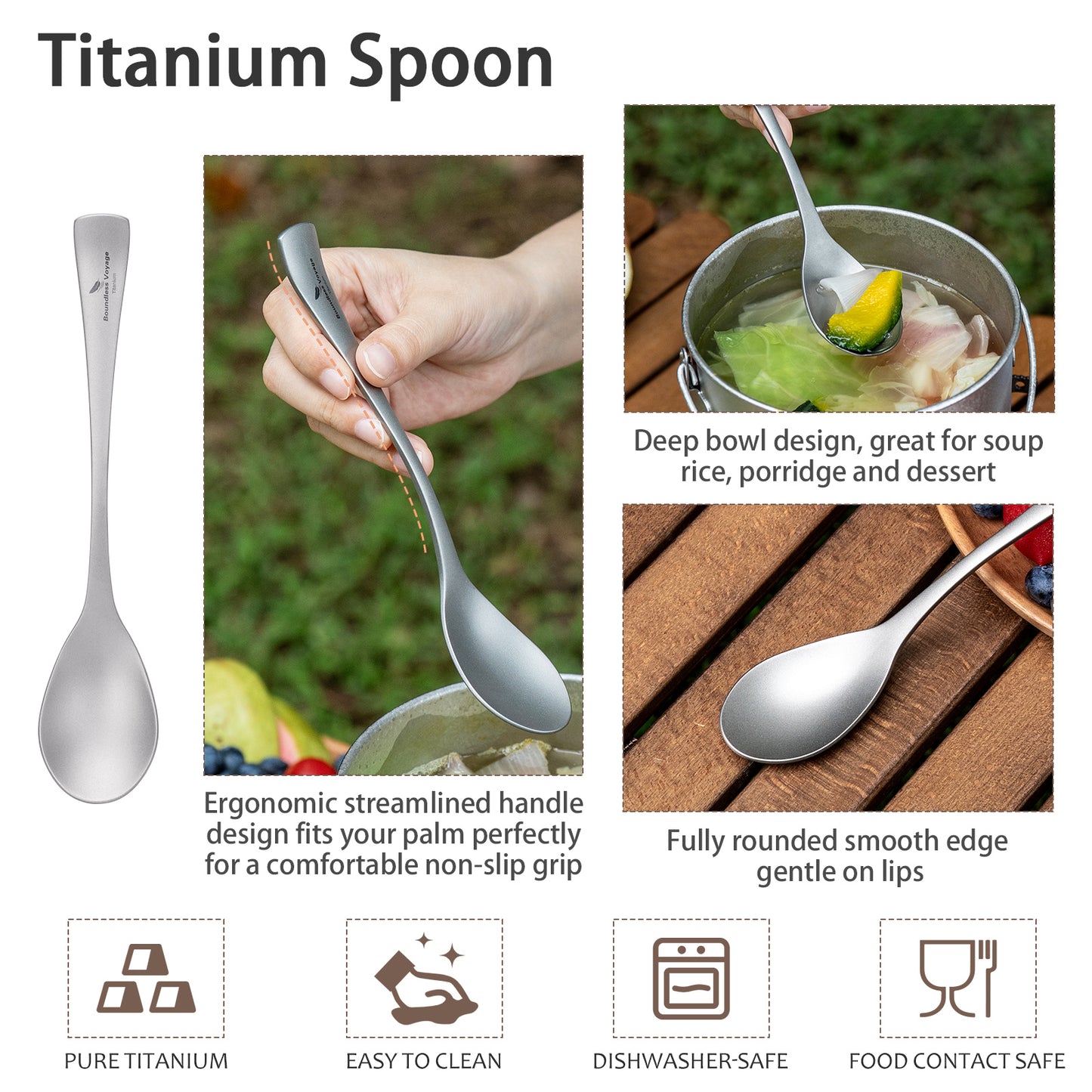 Boundless Voyage Titanium Camping Tableware Utility Cutlery Set Knife Fork Spoon Set for Home Travel Ti1055A