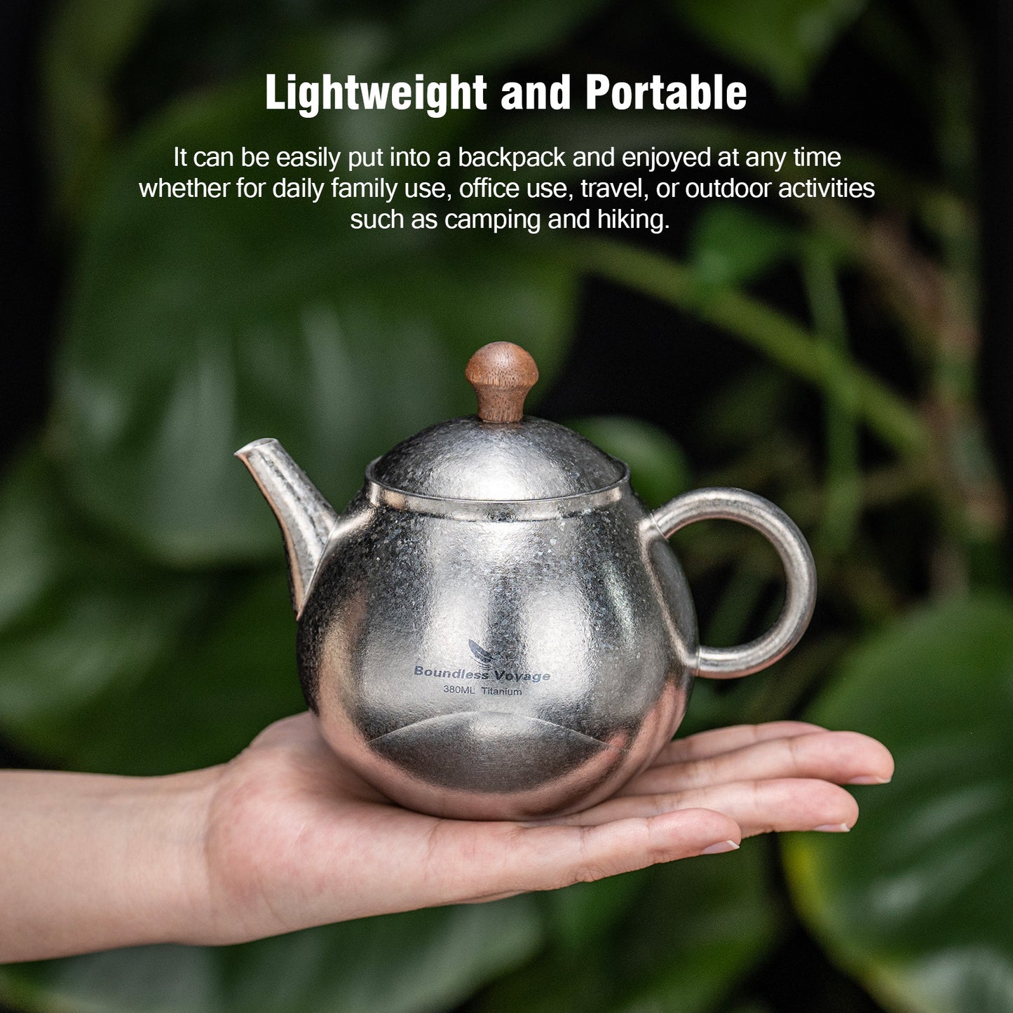 Boundless Voyage Titanium Kungfu Teapot with Lid and Handle Camping Tea Pot for Outdoor Backpacking Hiking Teapot 380ml Ti3107D