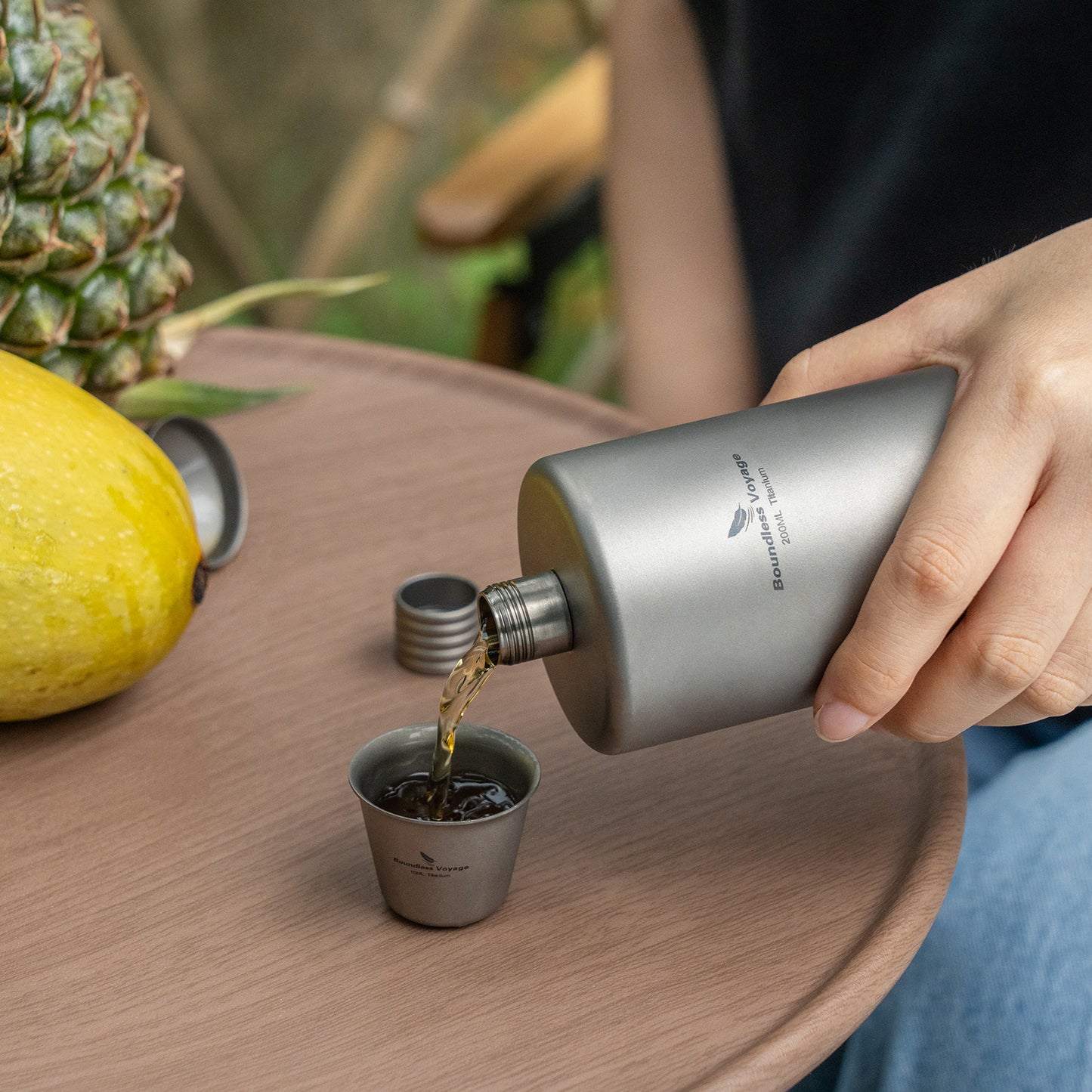Boundless Voyage Titanium Hip Flask Pocket Flagon Camping Portable Alcohol Bottle Drink Sports Water Bottle 200ml/6.7oz-Ti3068D