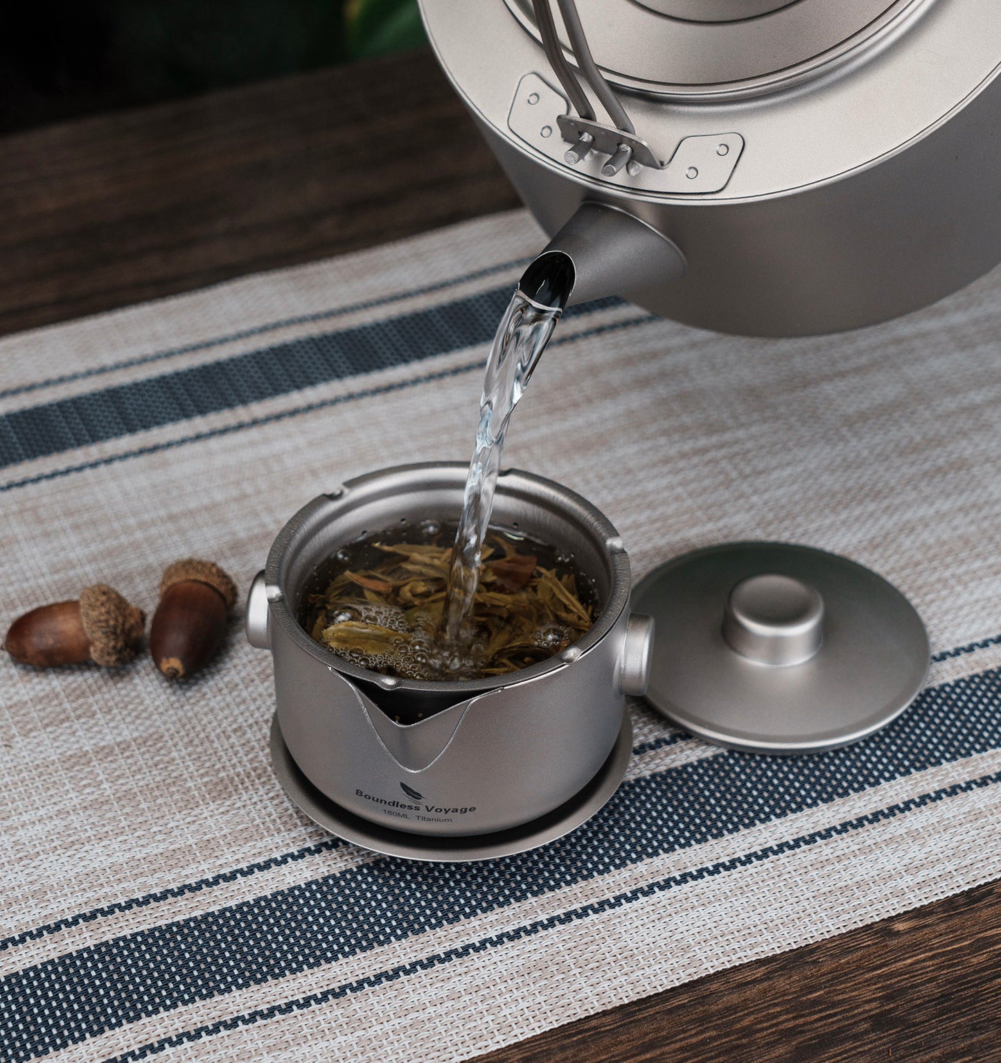 Boundless Voyage 180ml Sandblasted Finish Titanium Double-Layer Tea Maker with Lid Filter Ultralight Teapot with Double-Walled Anti-scalding Coffee Cup MugTi3136D / Ti3137D