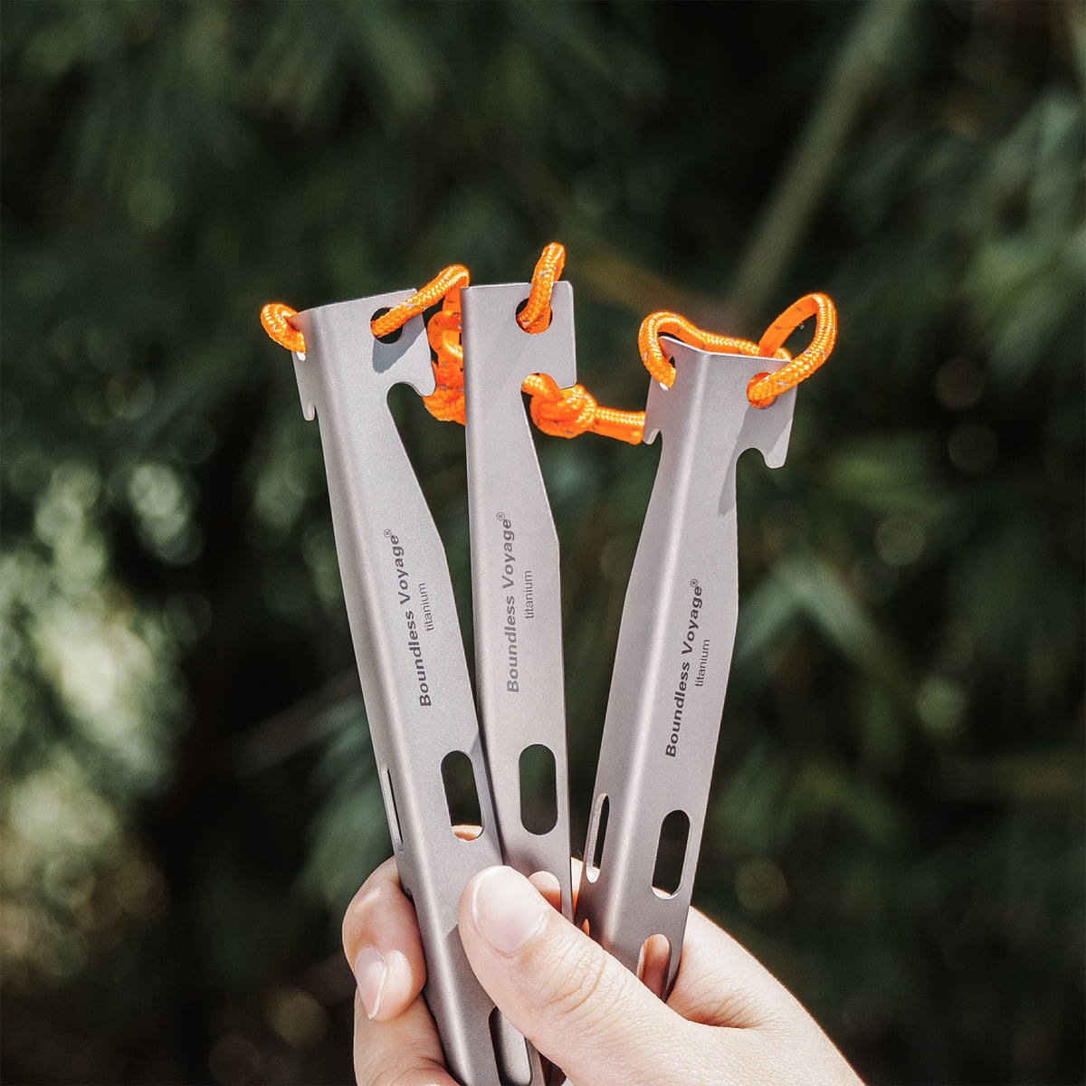 Boundless Voyage 22cm V-Shape Titanium Tent Stakes with 12-Hole Design, Ultralight Heavy Duty Ground Pegs for Camping Hiking Awning, 8Pcs Ti4011P