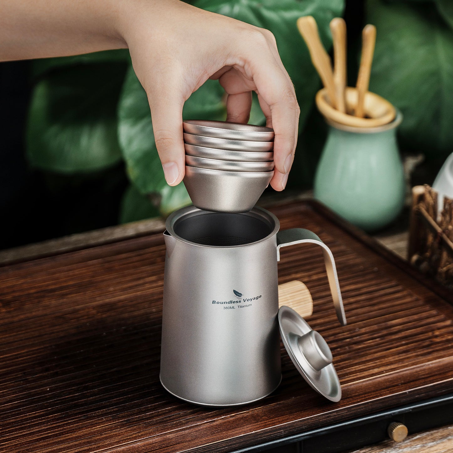 Boundless Voyage Ultralight Titanium Camping Tea Set, Portable Travel Drinkware for Picnic Hiking Home Use Ti3116D