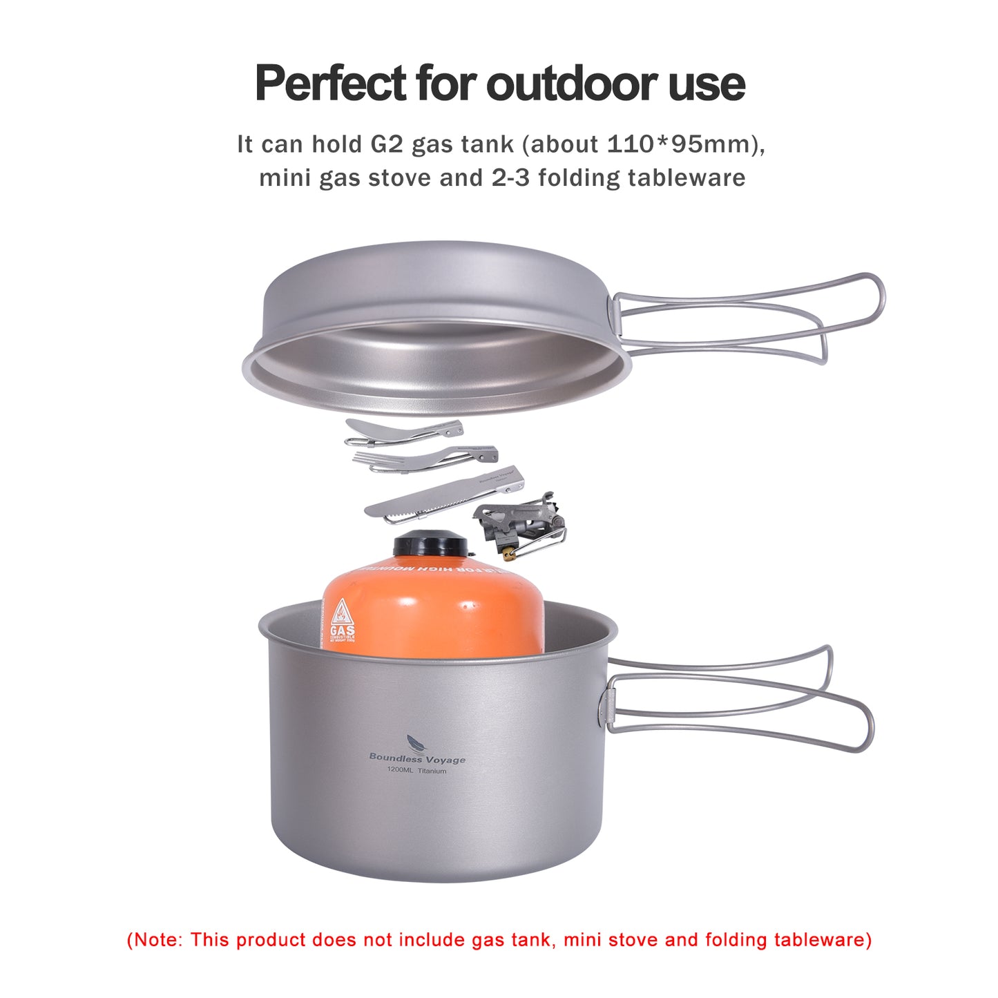 Boundless Voyage Outdoor Titanium Pot with Pan Set, Collapsible Folding Handle Portable Cookware for Camping Hiking Backpacking Cooking Ti2110C