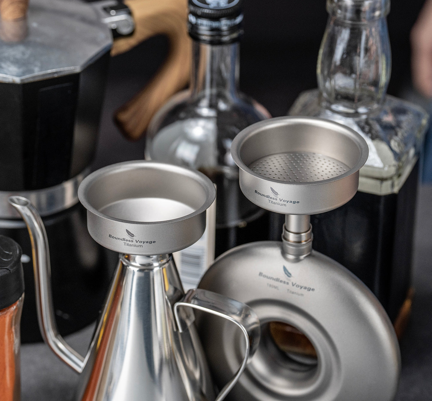 Boundless Voyage Titanium Funnel Flagon Accessories Multi-use Kitchen Funnel for Transferring Liquid, Fluid, Cooking Oils, Jam & Powder Ti3075D/Ti3076D