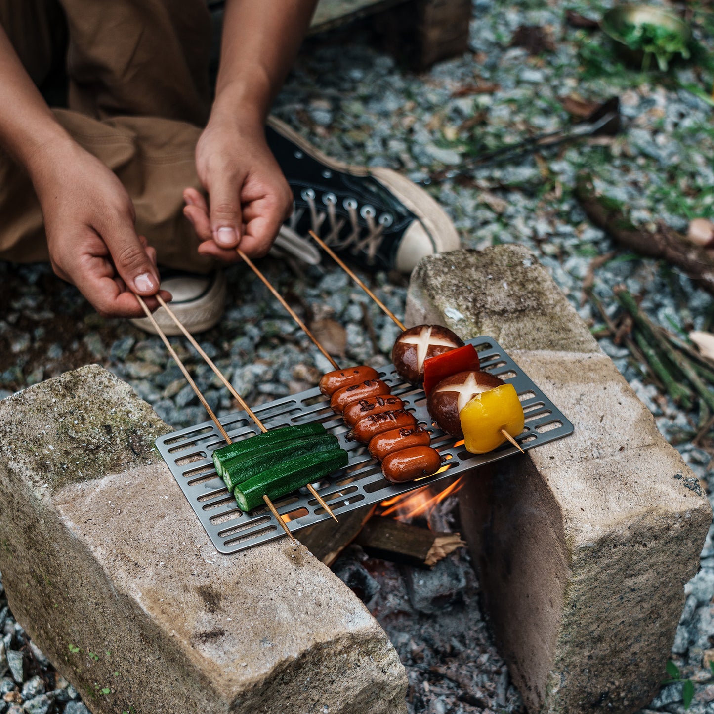 Boundless Voyage Mini Size Durable Titanium Charcoal BBQ Grill Plate Include a Carry Bag for Outdoor Camping Beach Ti2021C