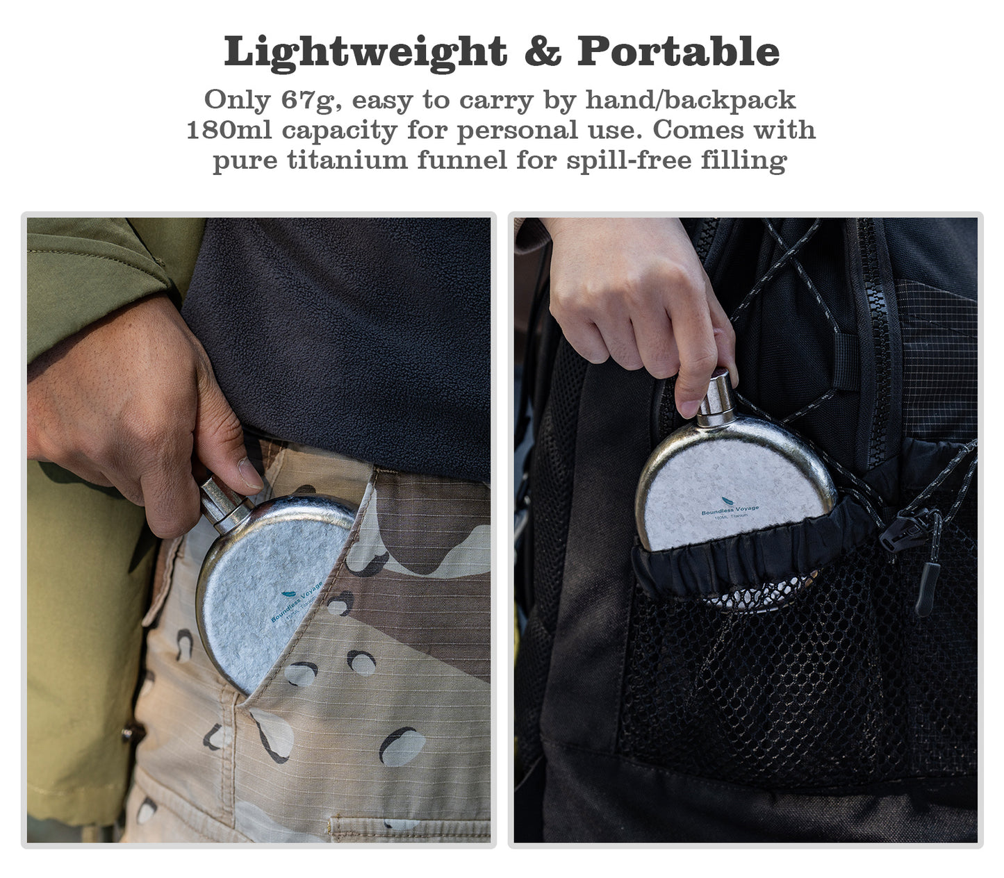 Boundless Voyage Titanium Crystallized Flask 180ml Portable Round Wine Bottle With Titanium Crystallized Funnel Whiskey Alcohol Drink ware Accessories Ti3264D