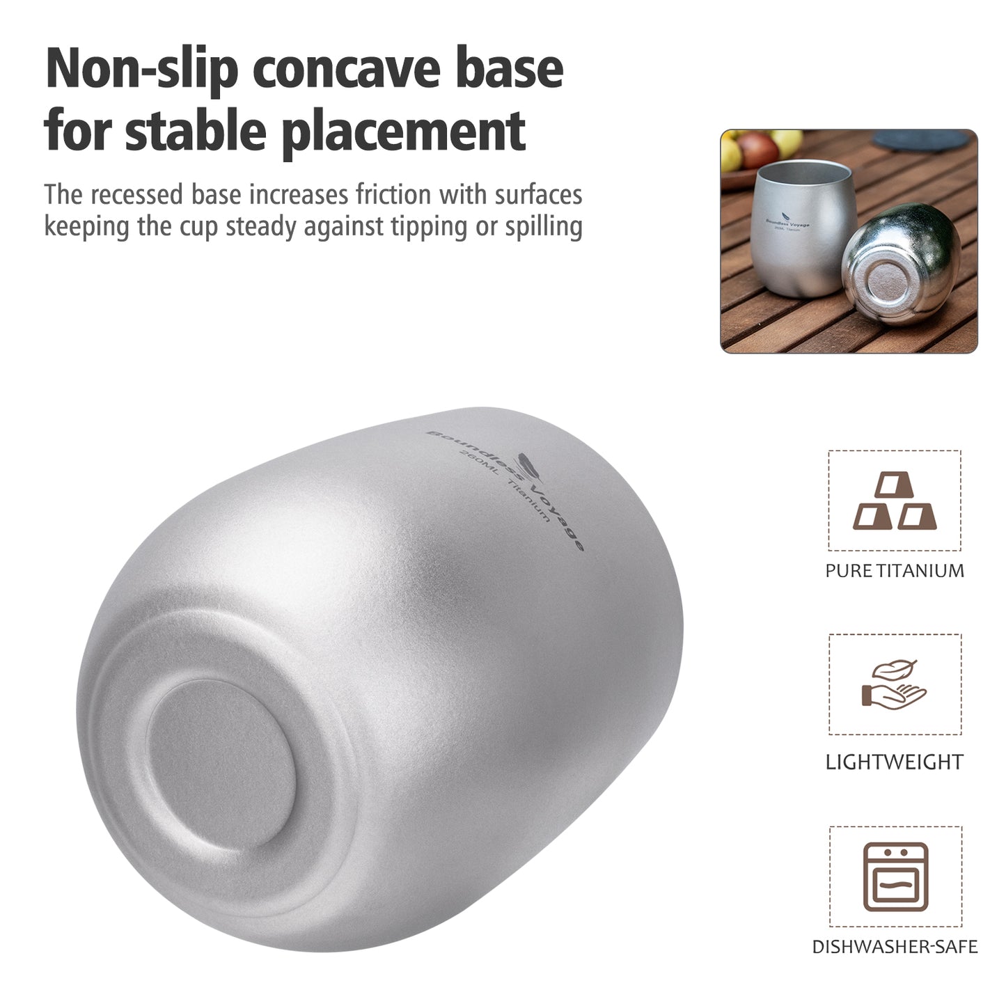 Boundless Voyage 260ML Titanium Double-Walled Egg Shaped Cup, Ice Crystal High-Temp Crystalline Texture Insulated Tea Coffee Mug, Ultralight Portable Drinkware for Camping, Travel & Daily Home Use Ti3084D