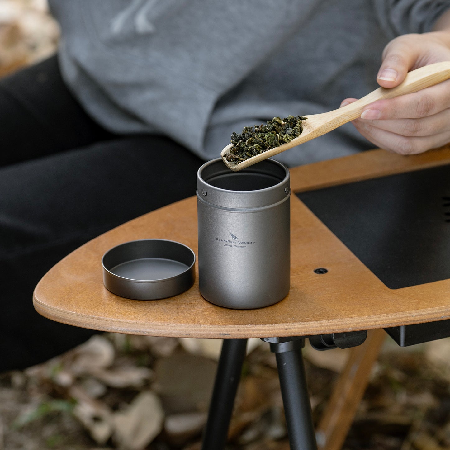 Boundless Voyage Titanium Tea Caddy Tea Canister Ultralight Portable & Small Round Kitchen Food Storage Container for Loose Tea, Coffee, Spices, Beans, Sugar Ti3212D