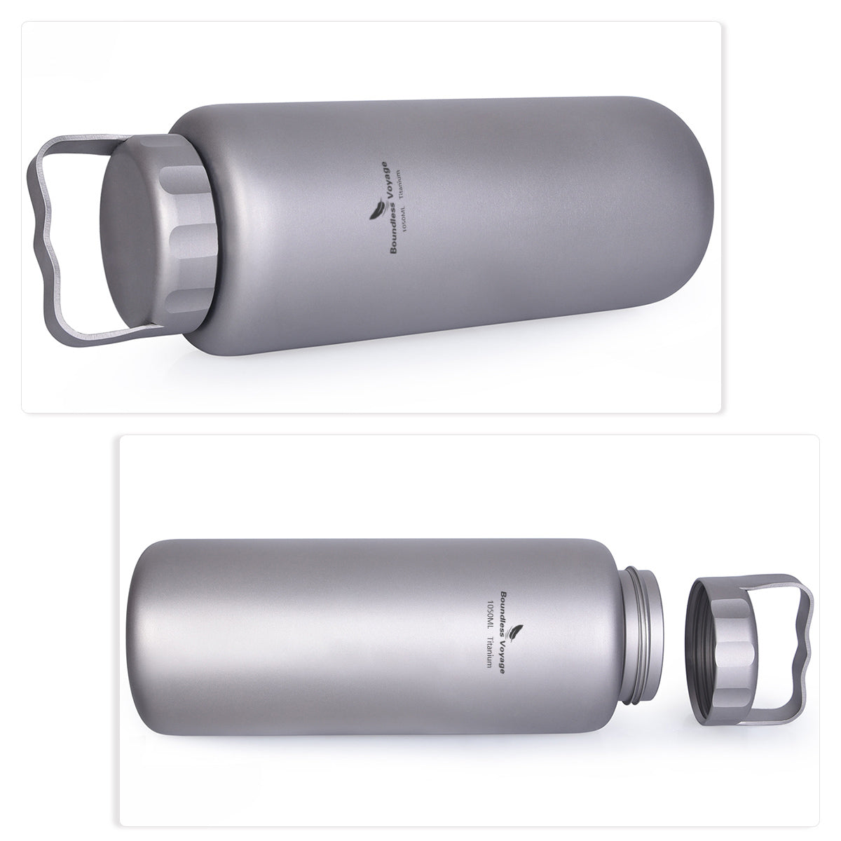 Boundless Voyage Titanium Water Bottle 1050ml/35.5 oz with Handle Outdoor Leak-Proof Wide Mouth Sport Drinking Bottle Camping Tea Coffee Canteen Kettle for Hiking Climbing Running Ti3006D