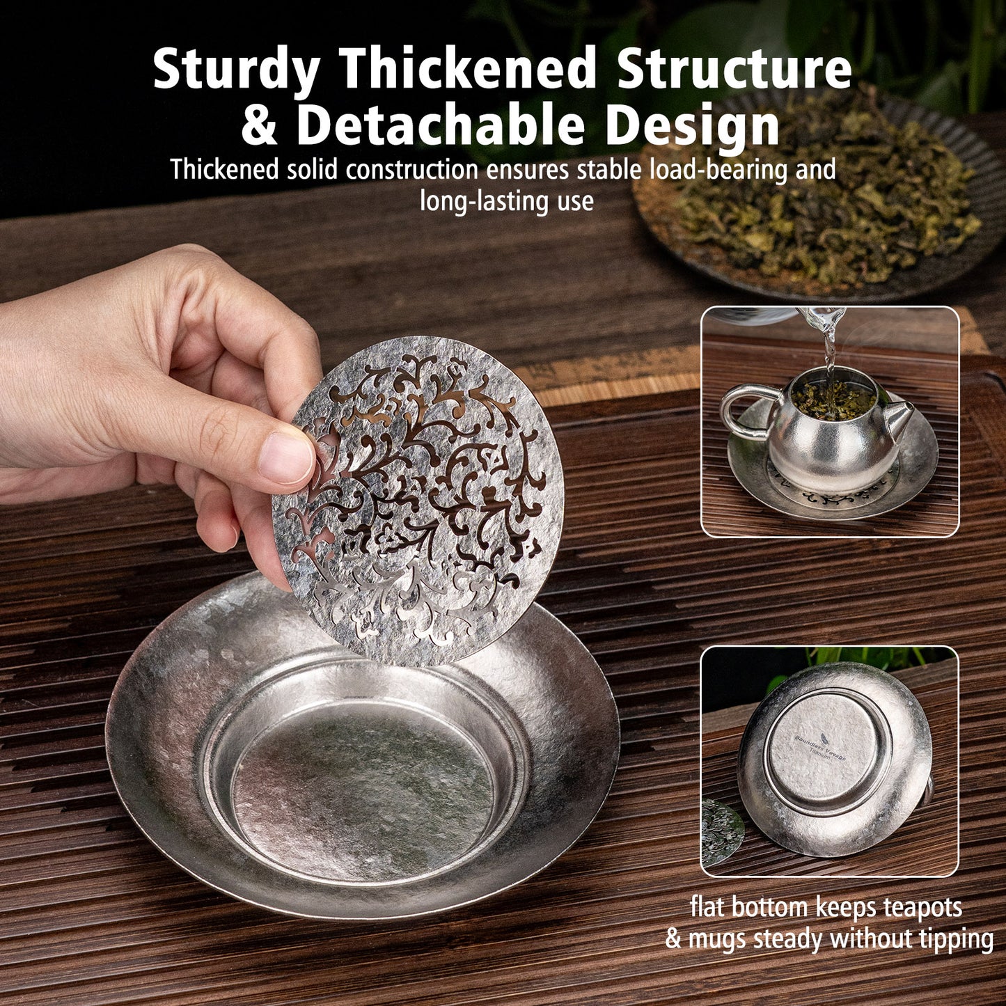 Boundless Voyage Titanium Tea Tray, Hollow Out Detachable Heat Insulation Anti-scald, Multipurpose Water Storage Drain Tray for Kung Fu Tea Home Kitchen Office Camping Ti3201D