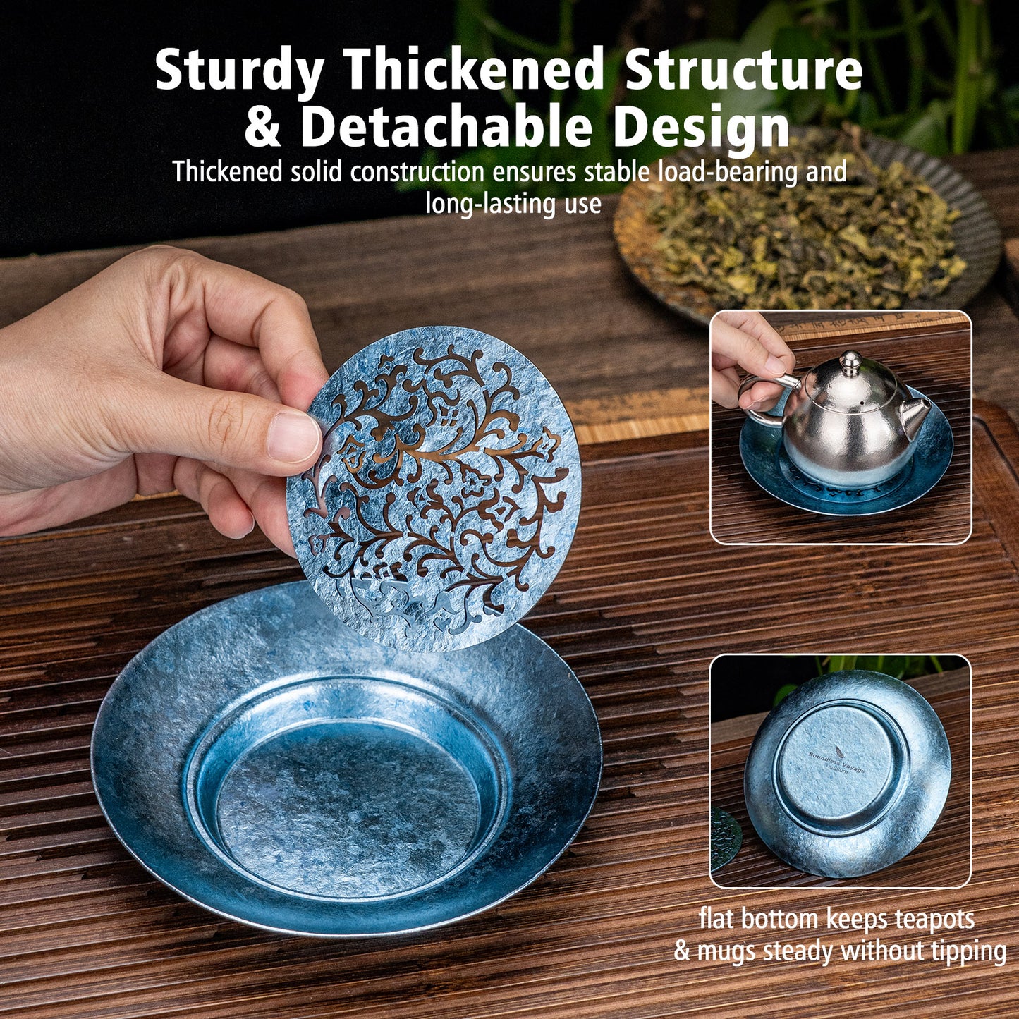 Boundless Voyage Titanium Tea Tray, Hollow Out Detachable Heat Insulation Anti-scald, Multipurpose Water Storage Drain Tray for Kung Fu Tea Home Kitchen Office Camping Ti3201D