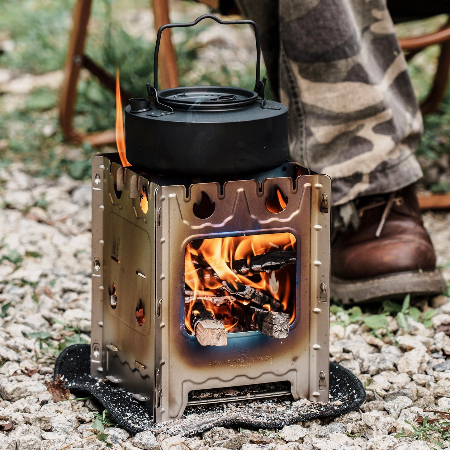 Boundless Voyage Detachable Titanium Wood Stove | Ultralight Thickened Charcoal Burner with Removable Pot Holder, Portable Outdoor Camping Furnace  Ti2008C