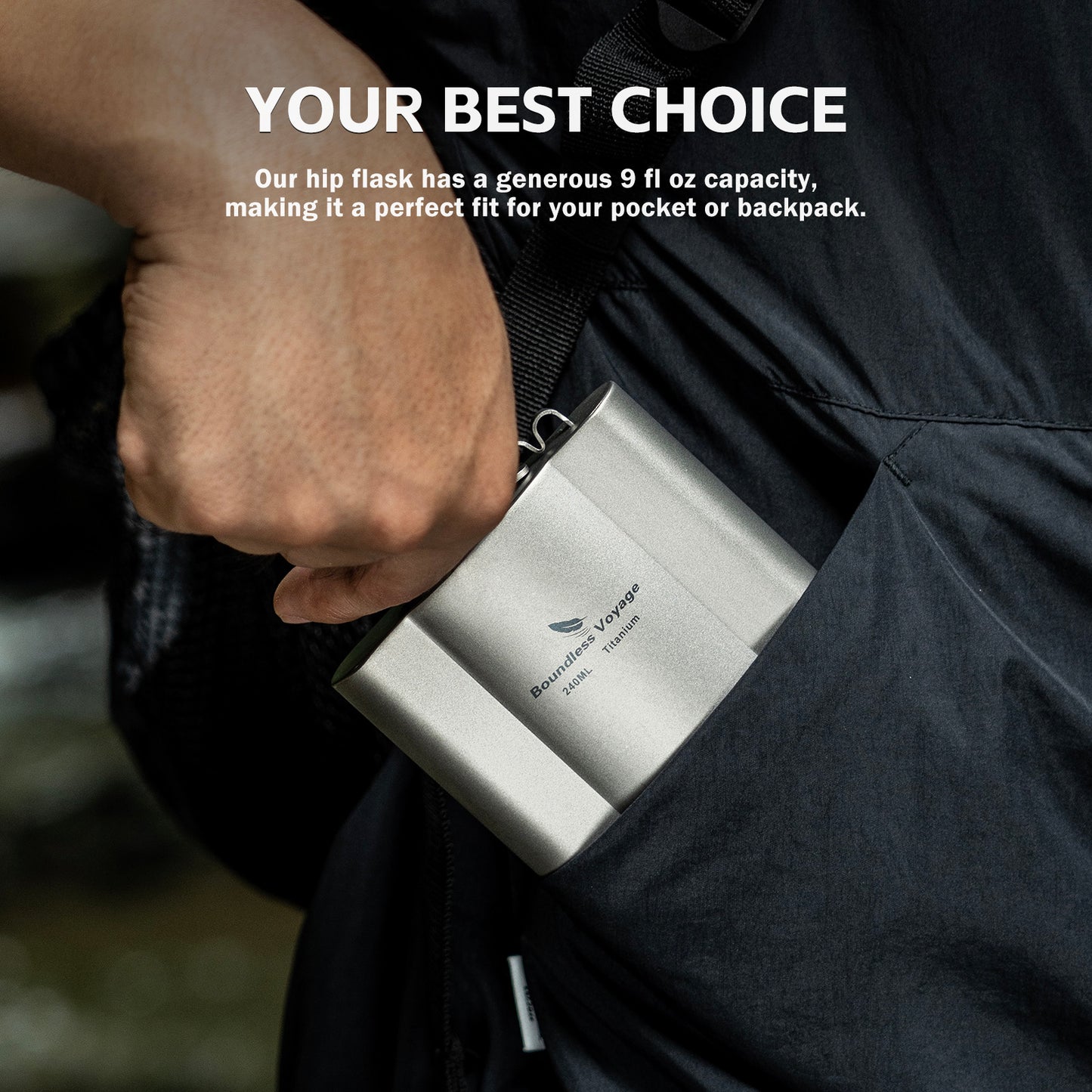 Boundless Voyage Titanium Hip Flask 180ml / 240ml Rust-Free Ultralight Small Liquor Flask Bottle for Whiskey Vodka Wine Outdoor Portable Travel Outdoor Ti3071D / Ti3072D/ Ti3073D