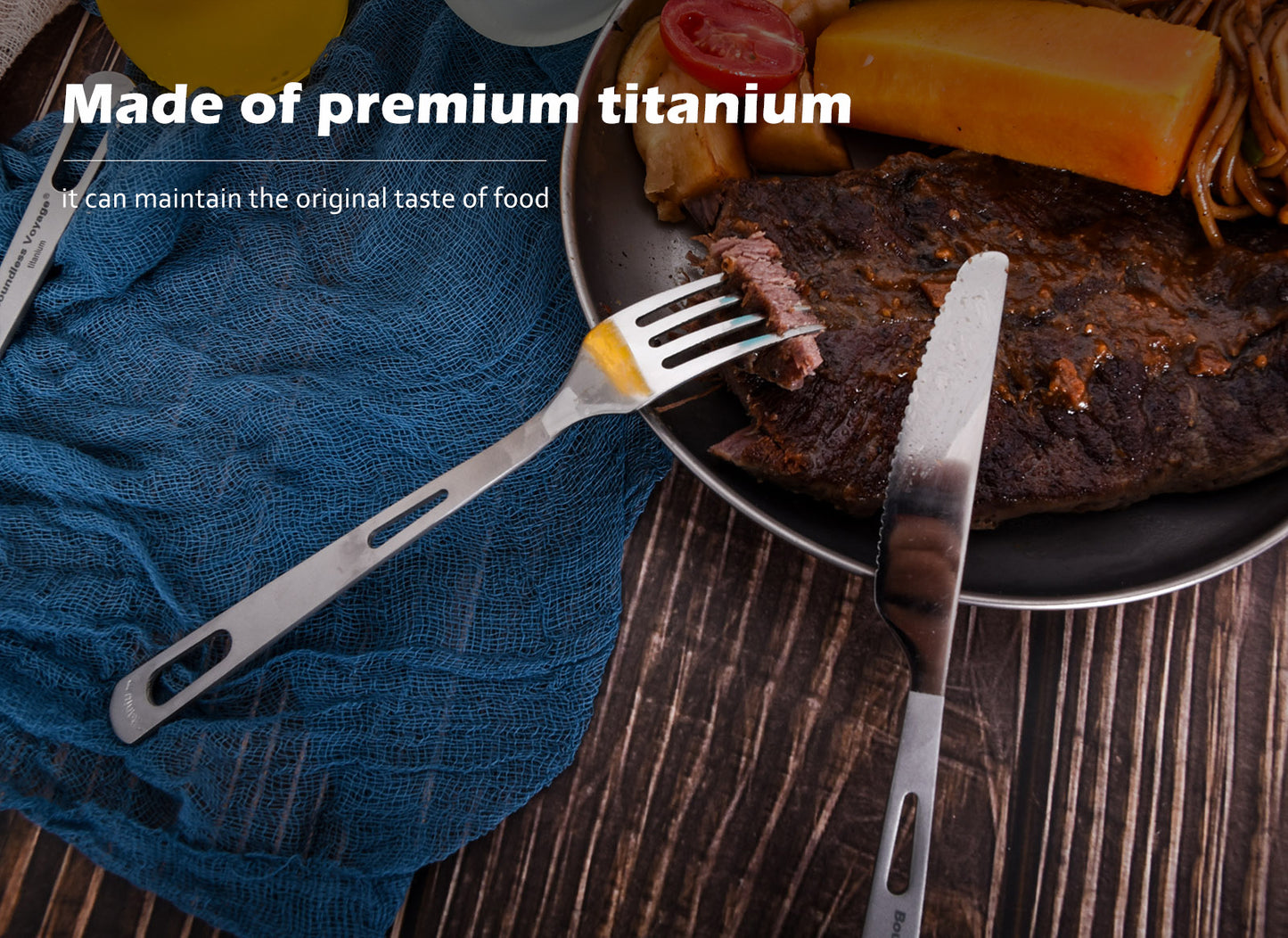 Boundless Voyage Ultralight Titanium Fork with Polished Tines and Matte‑Finished Handle, Ideal for Steak, Noodles and Various Meals, Portable Cutlery for Outdoor Travel, Office, School and Daily Household Use Ti1042T