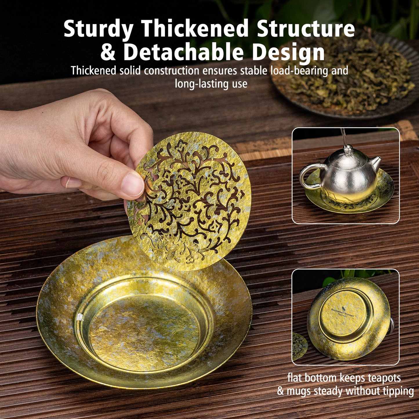 Boundless Voyage Titanium Tea Tray, Hollow Out Detachable Heat Insulation Anti-scald, Multipurpose Water Storage Drain Tray for Kung Fu Tea Home Kitchen Office Camping Ti3201D