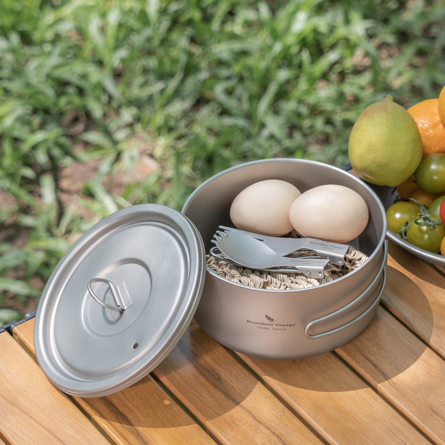 Boundless Voyage Titanium Pot with Lid Outdoor Camping Individual Soldier Pot Single Layer Lunch Box Ti2041C