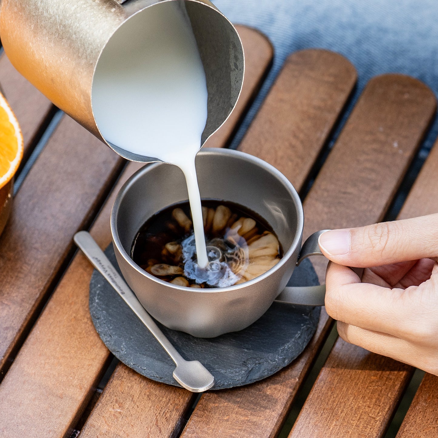 Boundless Voyage 120ml Titanium Espresso Cup, Double‑Wall Heat‑Insulated Coffee Mug with Fixed‑Handle, Compact Light‑Weight for Home, Office, Travel and Camping Ti3088D