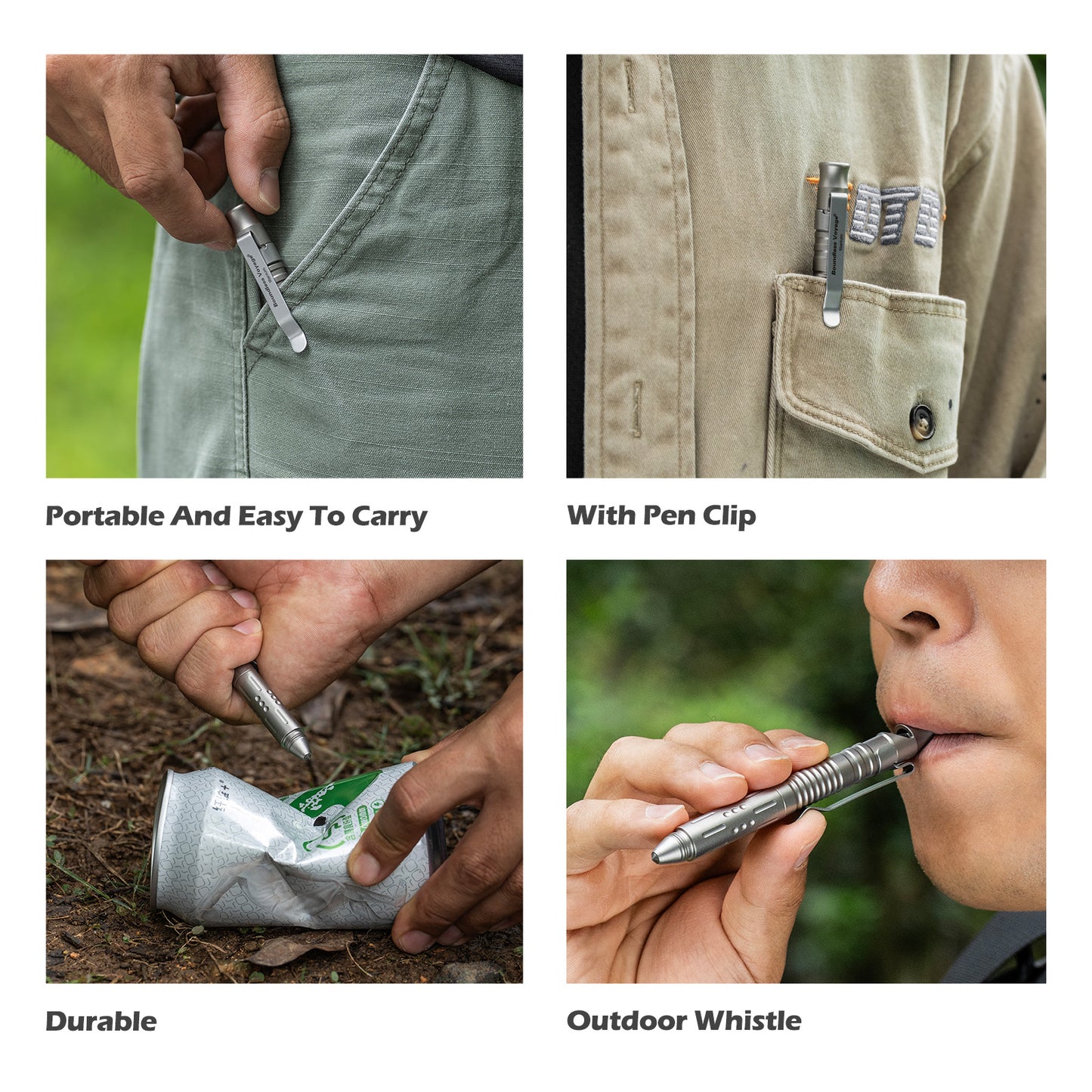 Boundless Voyage Titanium Multifunctional Pen 3-in-1 Outdoor Whistle + Car Window Breaker + Survival Self-Defense Tool Ti9025O