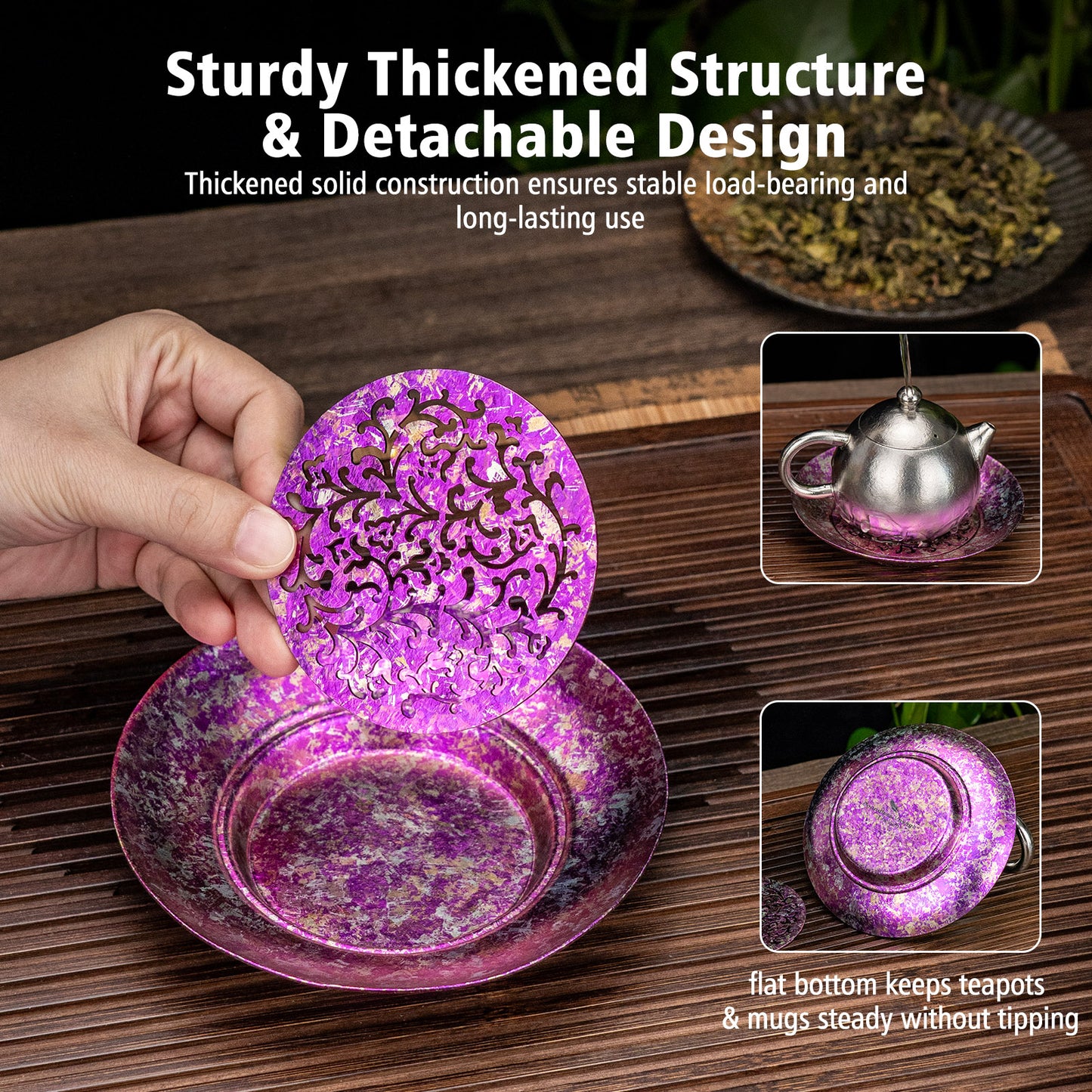 Boundless Voyage Titanium Tea Tray, Hollow Out Detachable Heat Insulation Anti-scald, Multipurpose Water Storage Drain Tray for Kung Fu Tea Home Kitchen Office Camping Ti3201D
