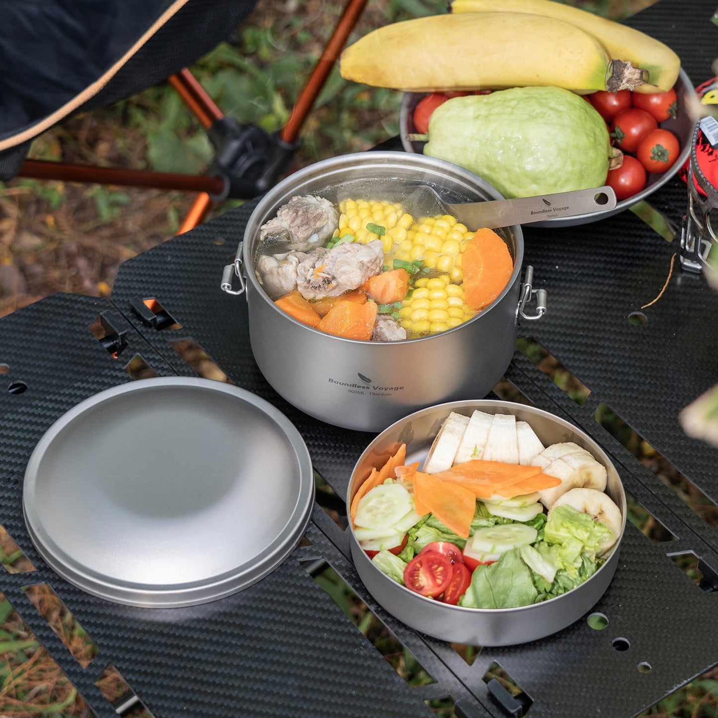 Boundless Voyage Outdoor Titanium Lunch Box Salad Soup Bowl with Lid Daily Separated Multi-layer Office Worker Bento Box Uncoated Ti1095T