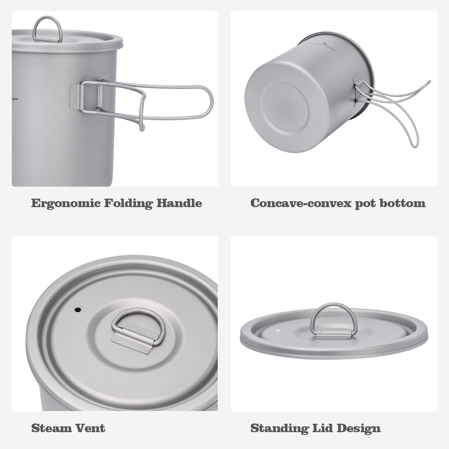 Boundless Voyage 1400ml Pure Titanium Camping Pot | Ultralight Backpacking Cookware with Lid & Foldable Handle for Hiking Camping