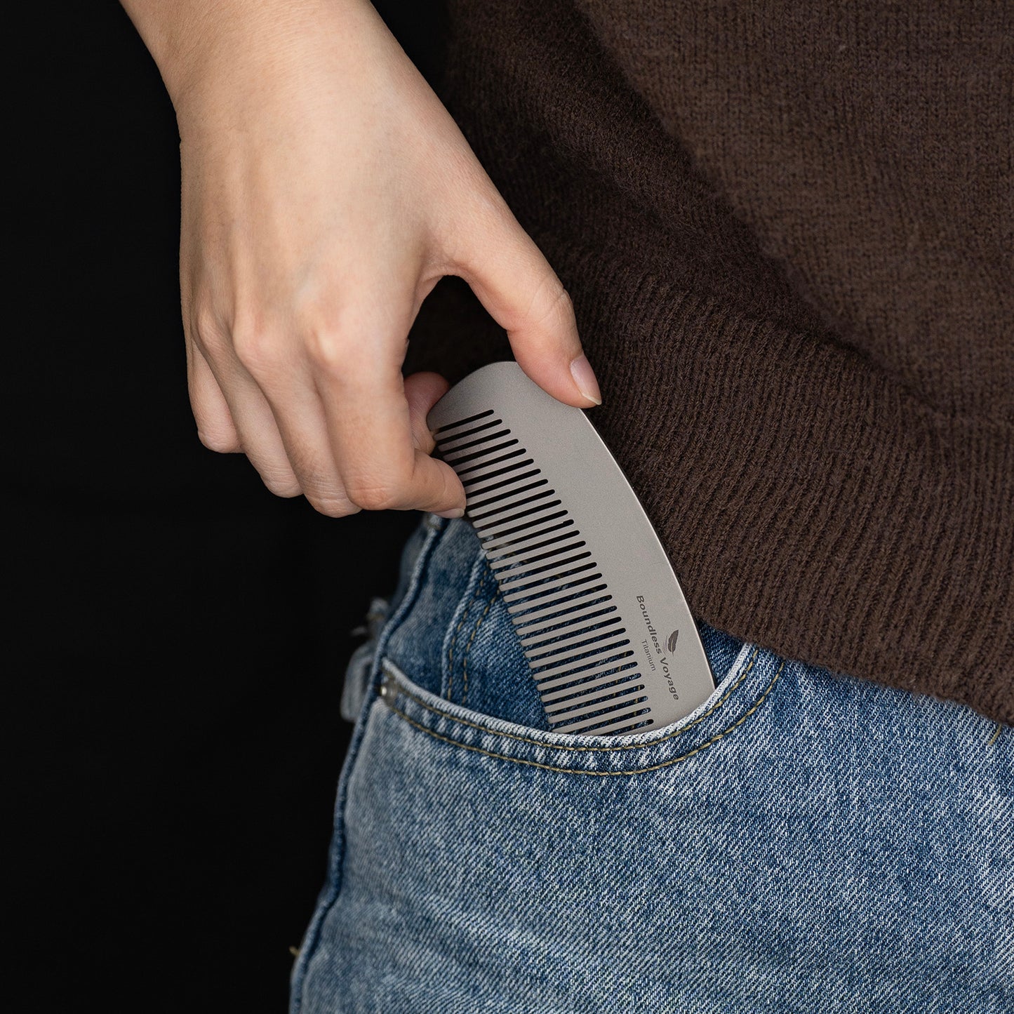 Boundless Voyage Titanium Crescent Comb, Unisex Hair & Beard Styling Comb for Daily Home Use and Travel Carry Ti9011B