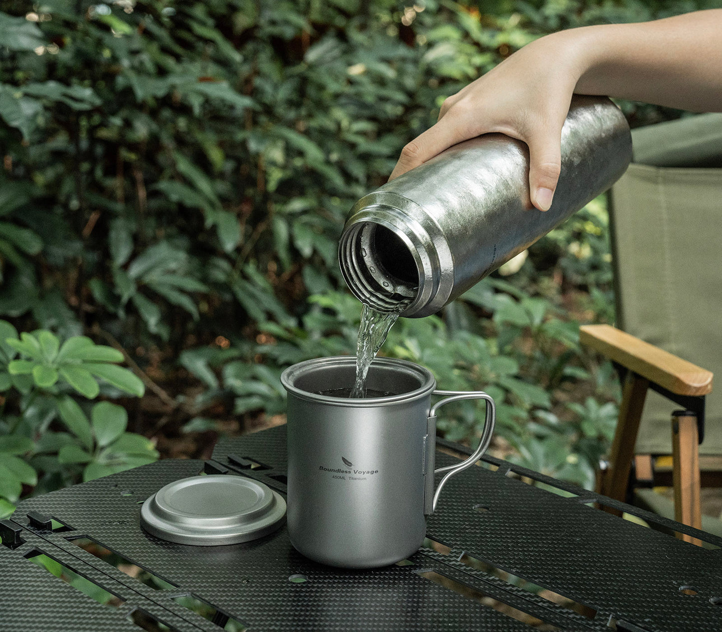 Boundless Voyage 450ml Titanium Cup with Filter Folding Handles Outdoor Camping Tea Coffee Mug 15.2 fl oz Portable Lightweight Tea Maker Ti3056D