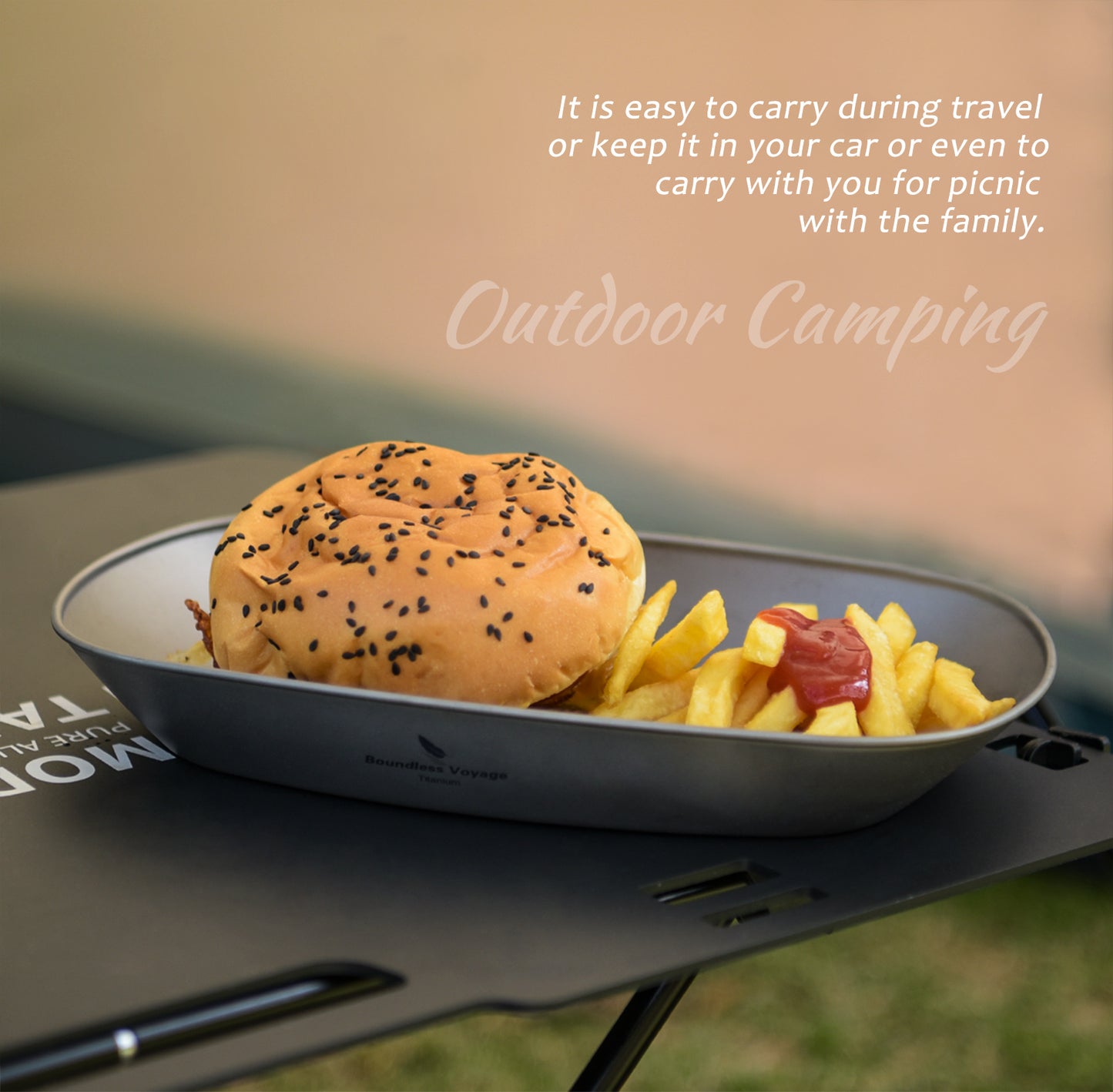 Boundless Voyage Ultralight Pure Titanium Plate, Portable Outdoor Camping Dish with Mesh Carry Bag for Hiking Backpacking Picnic Daily‑Use Tableware Ti1114T