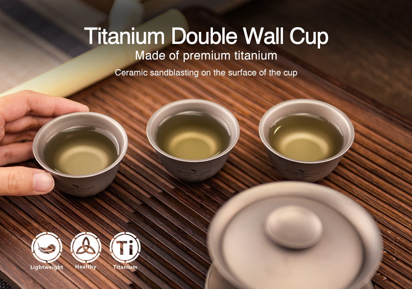 Boundless Voyage 35ml Double-Wall Titanium Sake Cup & Kung Fu Tea Cup, Portable Mini Mug for Camping, Picnic & Daily Home Use Ti3205D