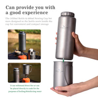 Boundless Voyage 1050ml Titanium Water Bottle with 600ml Flat Lid Nesting Cup, Portable Pure Titanium Survival Canteen Mug Kit, Lightweight Travel Tableware for Hiking Bushcraft Picnic Ti3007D