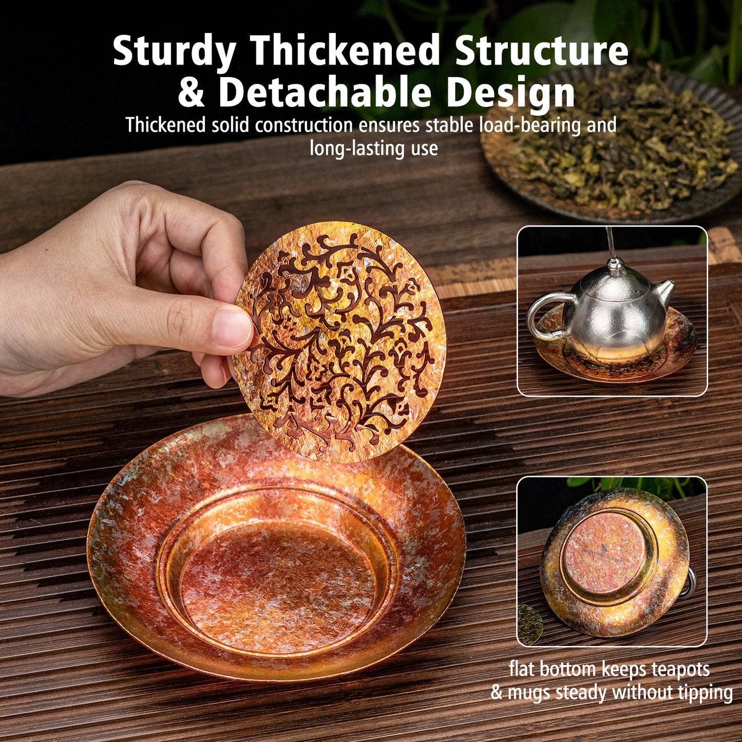 Boundless Voyage Titanium Tea Tray, Hollow Out Detachable Heat Insulation Anti-scald, Multipurpose Water Storage Drain Tray for Kung Fu Tea Home Kitchen Office Camping Ti3201D