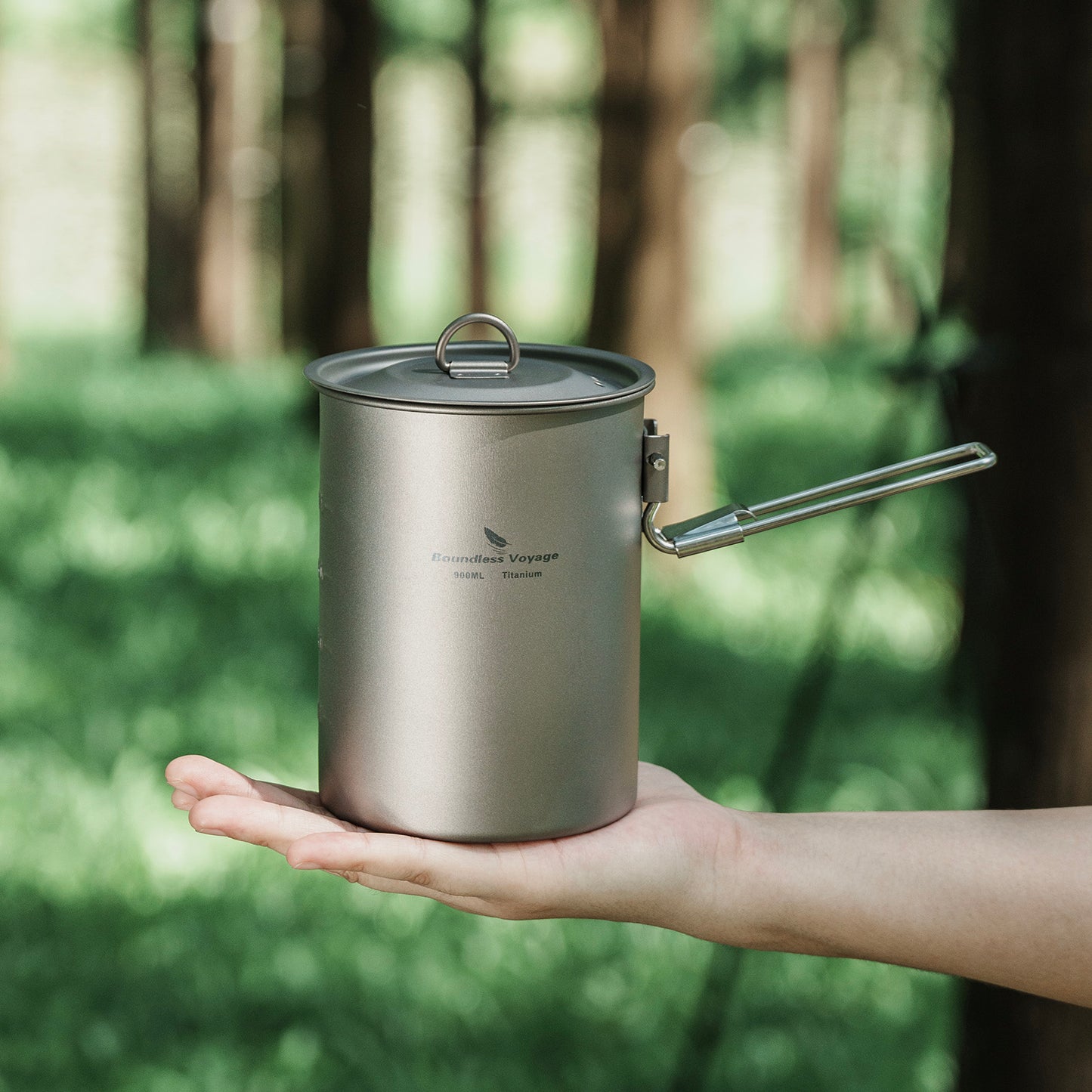 Boundless Voyage Outdoor Camping Titanium Pot Bowl Cup with Lid Folding Handle Hiking Picnic Water Rice Food 900ml Ti2040C