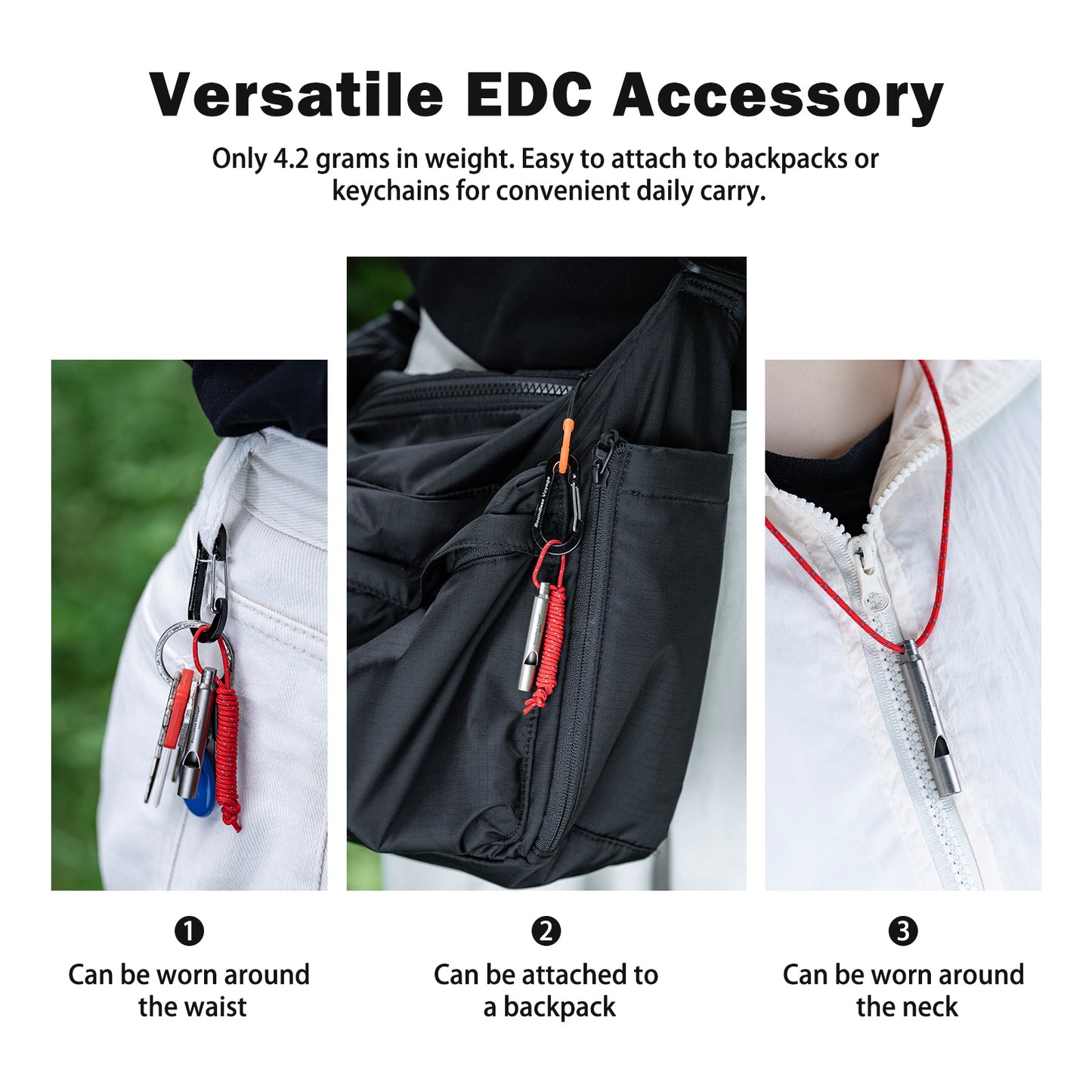 Boundless Voyage Titanium Emergency Survival Whistle, 120dB Super Loud Safety Signal Whistle with Lanyar, Portable EDC Gear for Camping Hiking Sports Coach Training Ti9010O