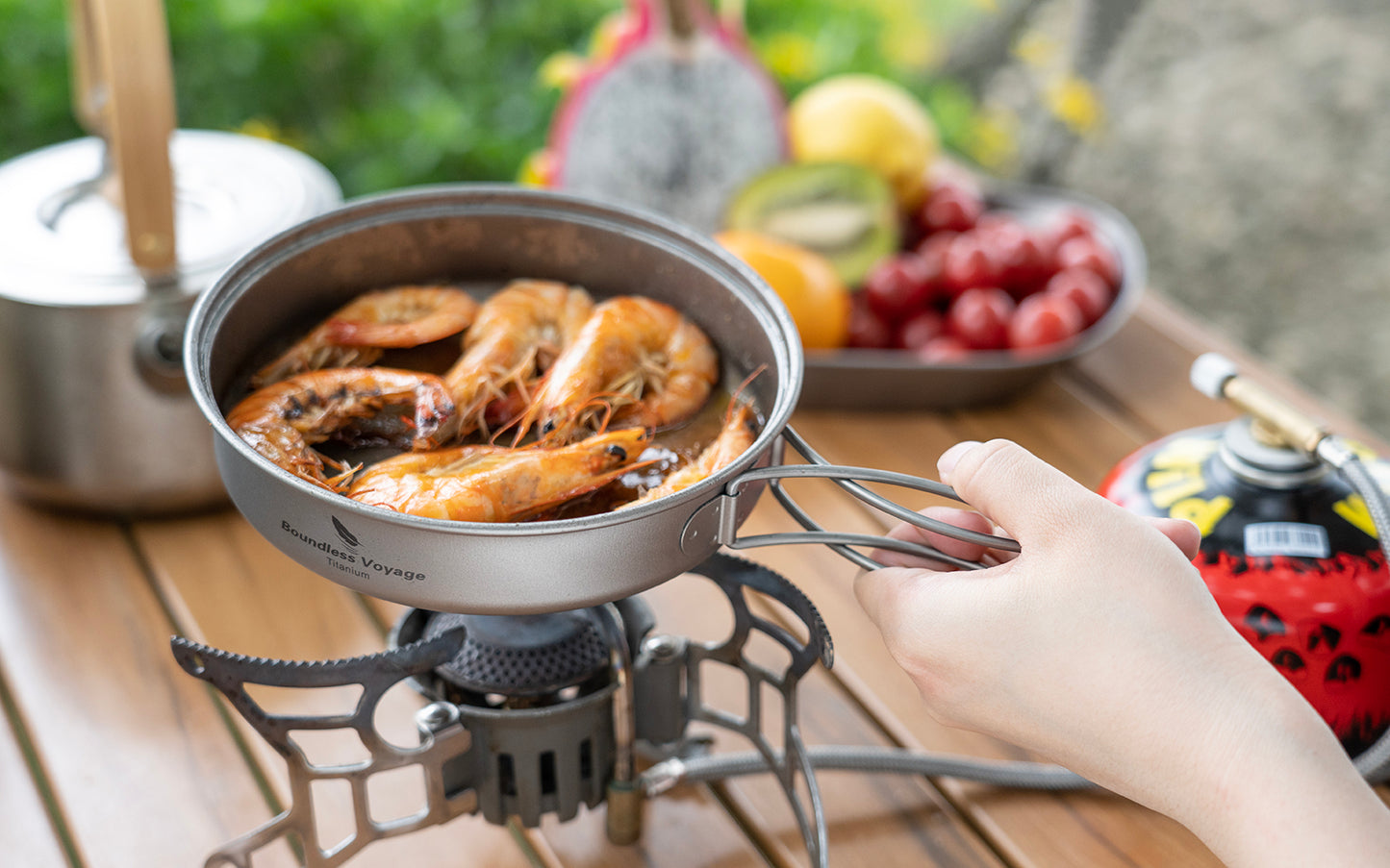 Boundless Voyage Titanium Pot & Pan Set with Collapsible Folding Handle, Portable Lightweight Cookware for Camping Hiking Backpacking Outdoor Cooking Ti2042C