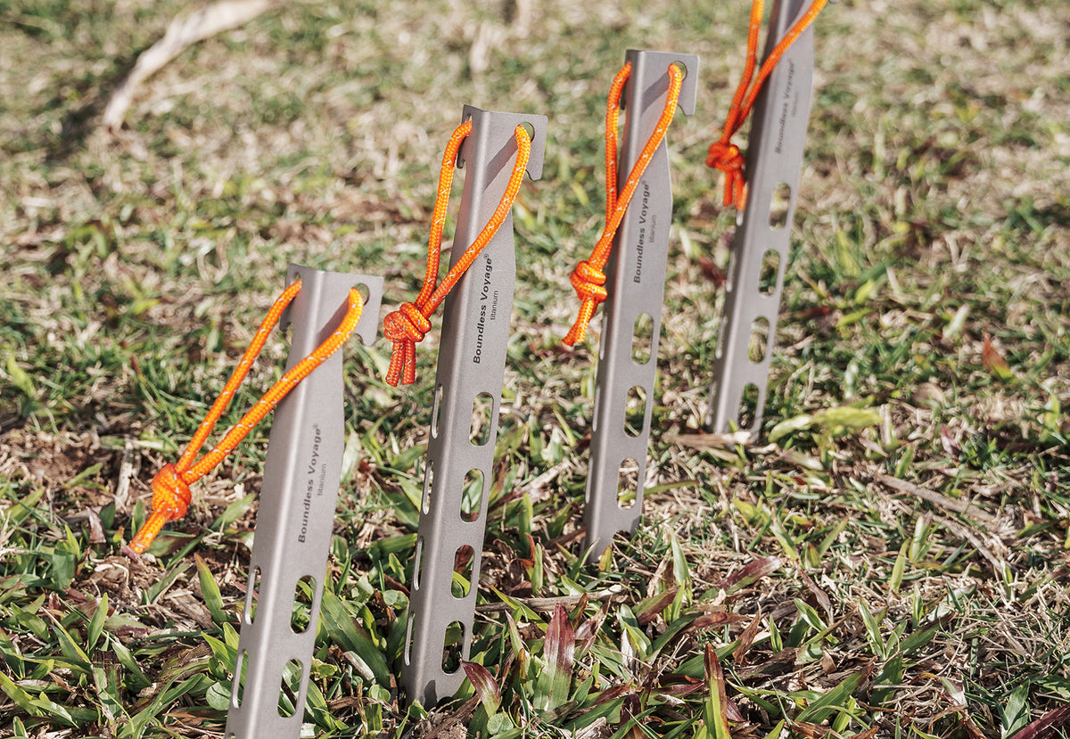 Boundless Voyage 22cm V-Shape Titanium Tent Stakes with 12-Hole Design, Ultralight Heavy Duty Ground Pegs for Camping Hiking Awning, 8Pcs Ti4011P